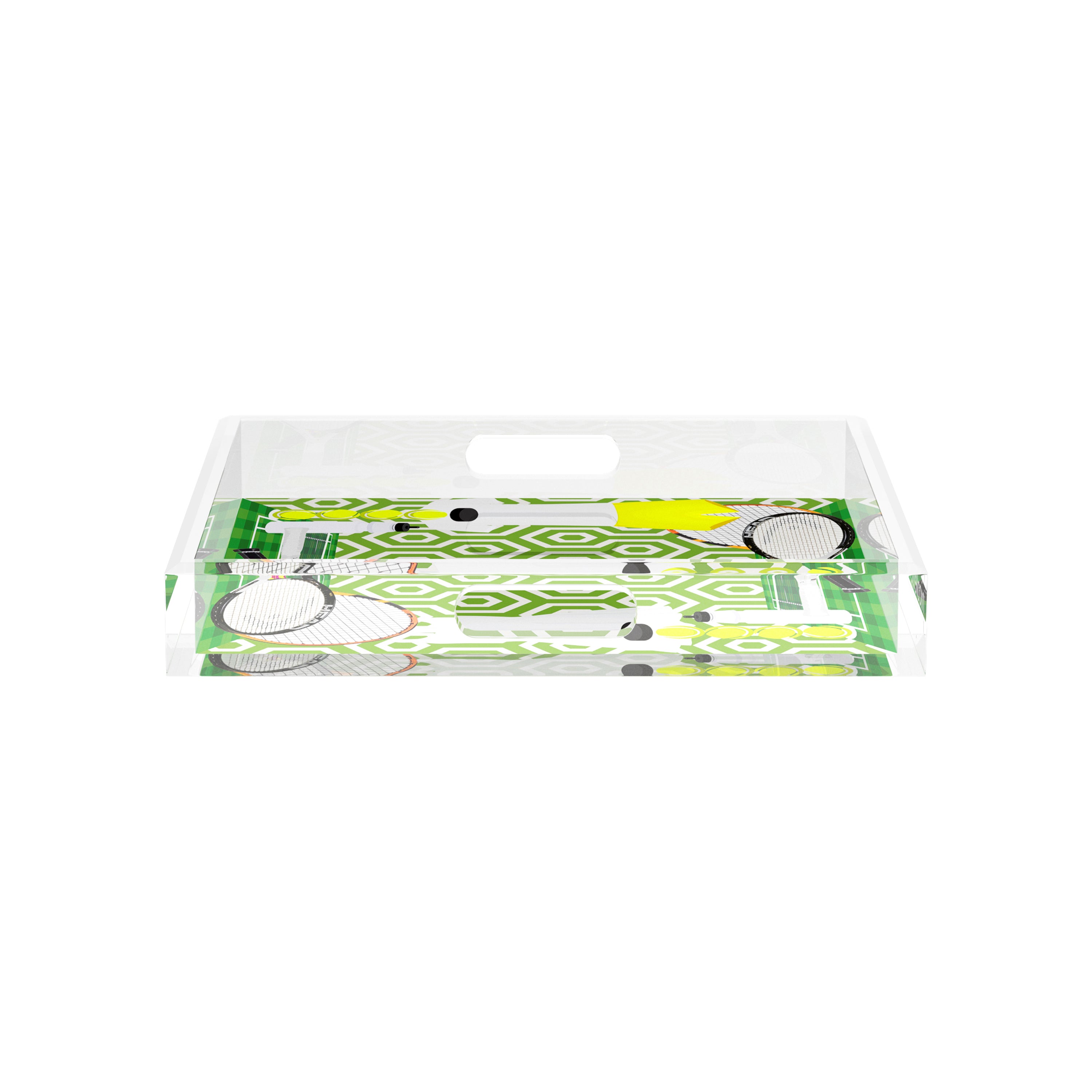 Tennis Anyone Green White  12X12 Acrylic Tray - nicolettemayer.com 