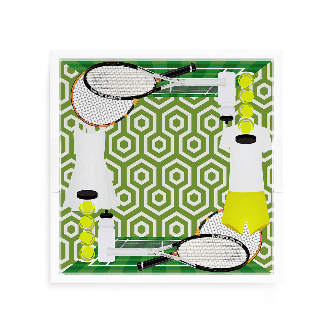 Tennis Anyone Green White  12X12 Acrylic Tray - nicolettemayer.com 