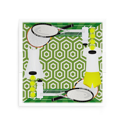 Tennis Anyone Green White  12X12 Acrylic Tray - nicolettemayer.com 