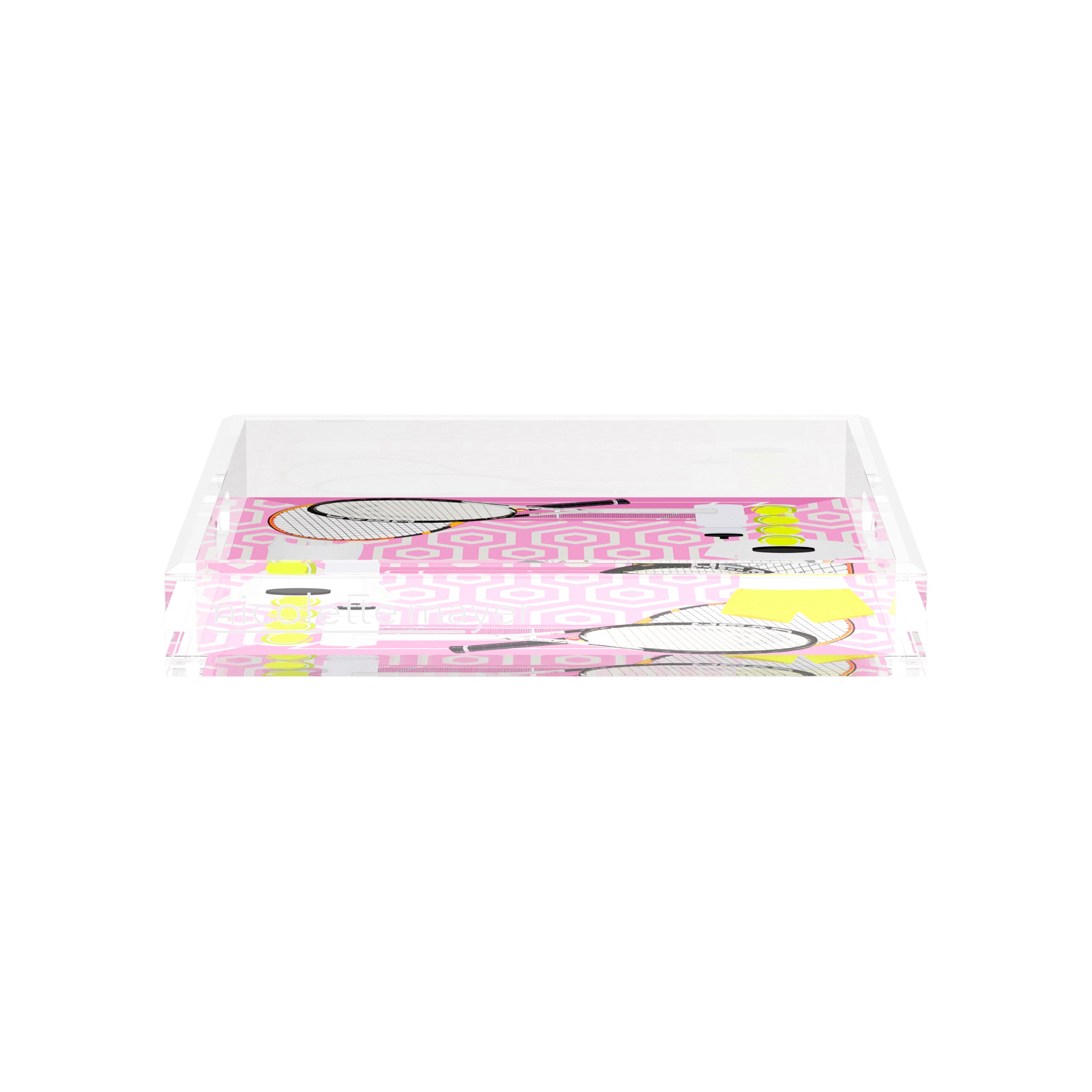 Tennis Anyone Pink White  12X12 Acrylic Tray - nicolettemayer.com 