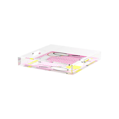 Tennis Anyone Pink White  12X12 Acrylic Tray - nicolettemayer.com 