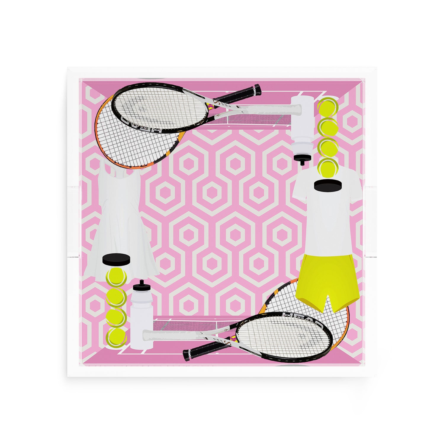 Tennis Anyone Pink White  12X12 Acrylic Tray - nicolettemayer.com 