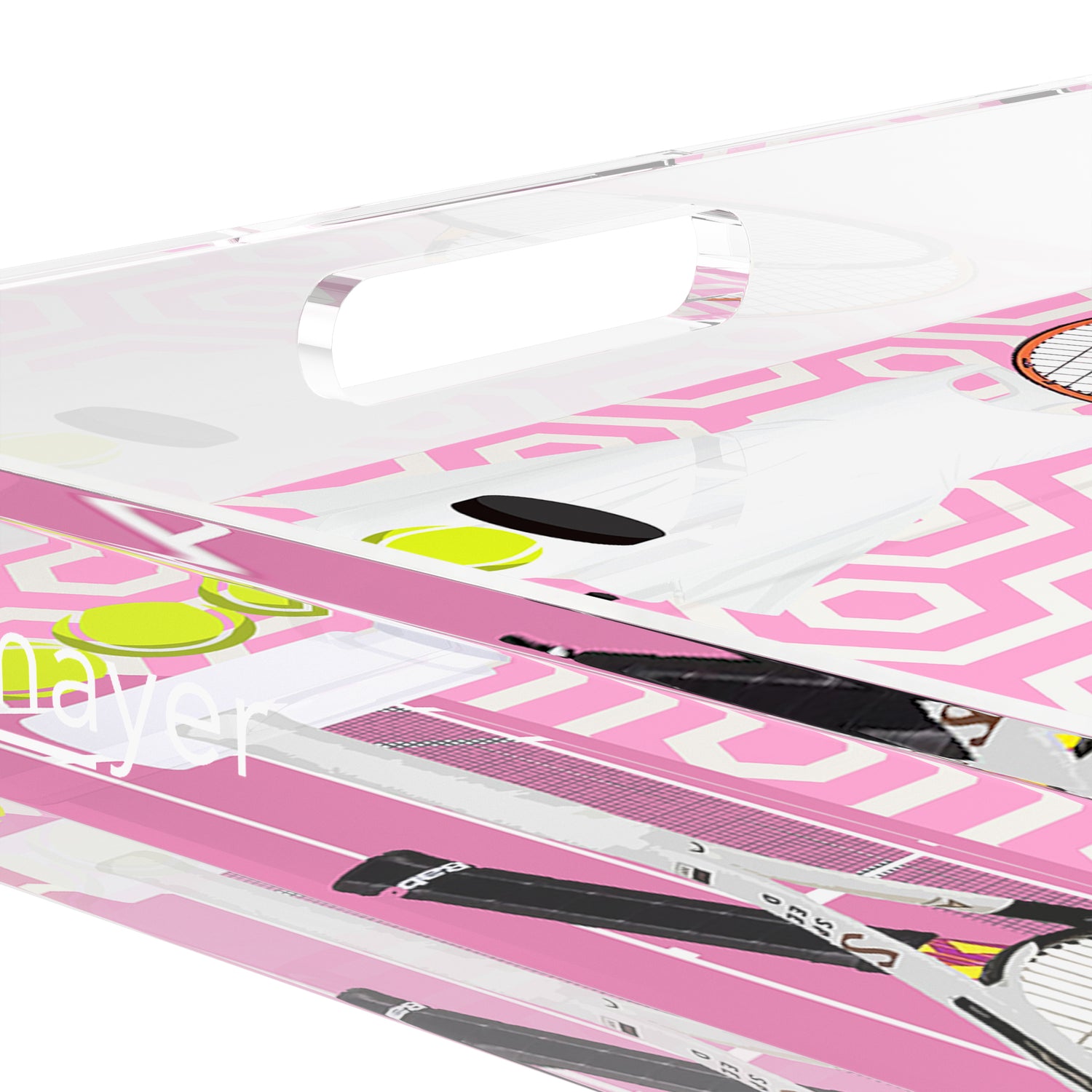 Tennis Anyone Pink White  12X12 Acrylic Tray - nicolettemayer.com 