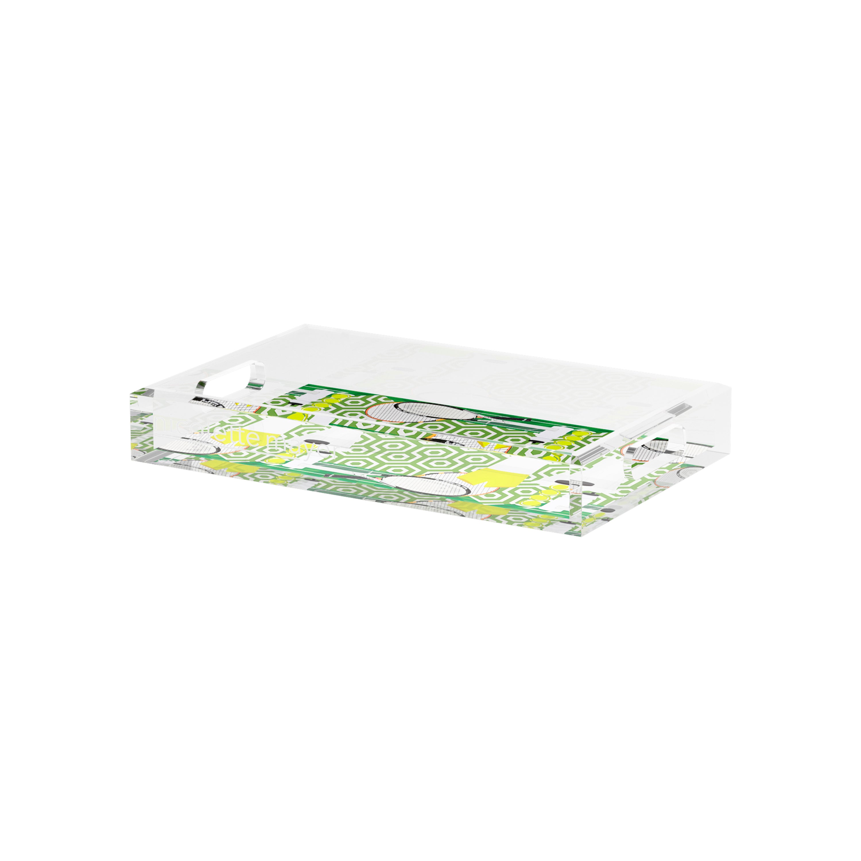 Tennis Anyone Green White  12.5x7.75 Acrylic Tray - nicolettemayer.com 