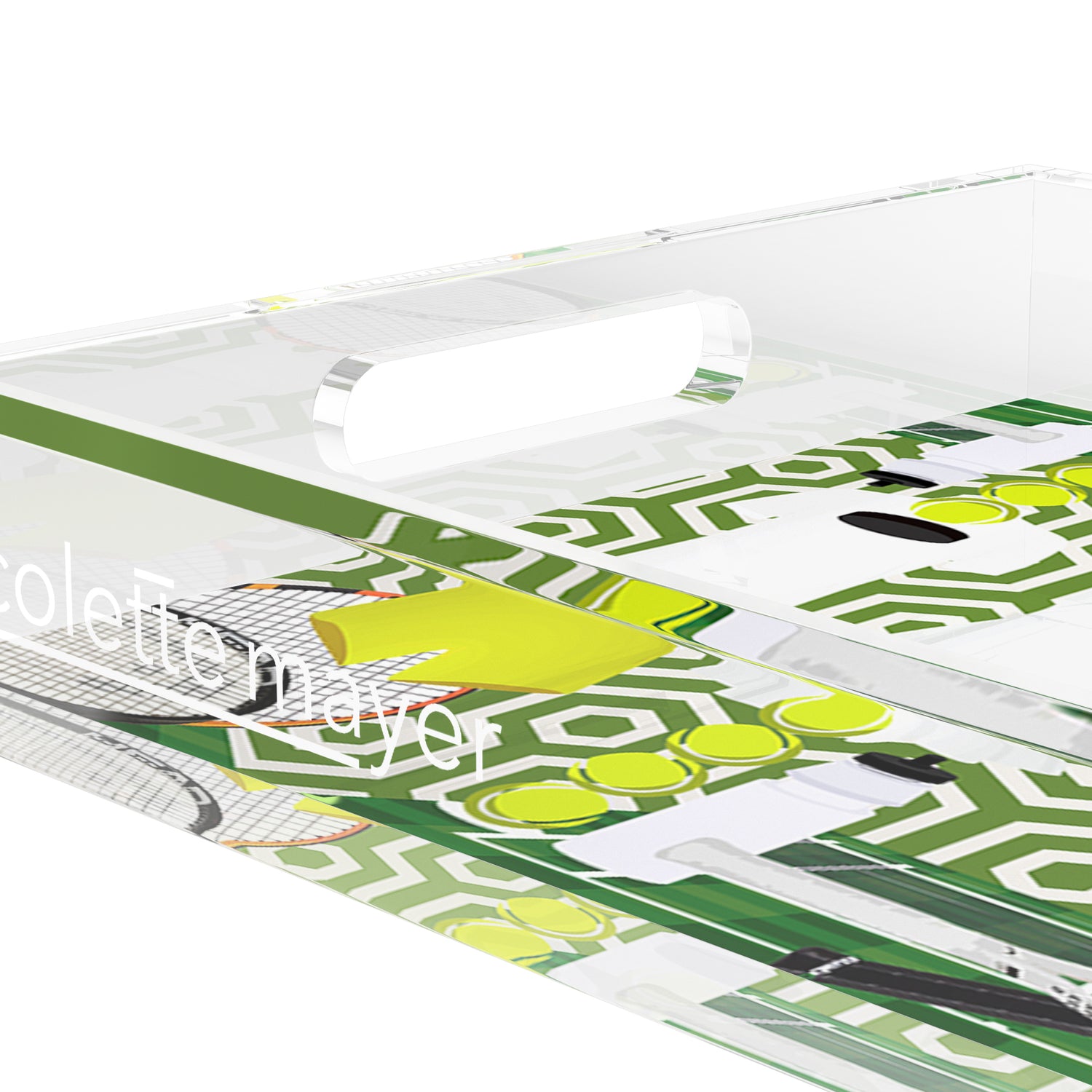 Tennis Anyone Green White  12.5x7.75 Acrylic Tray - nicolettemayer.com 