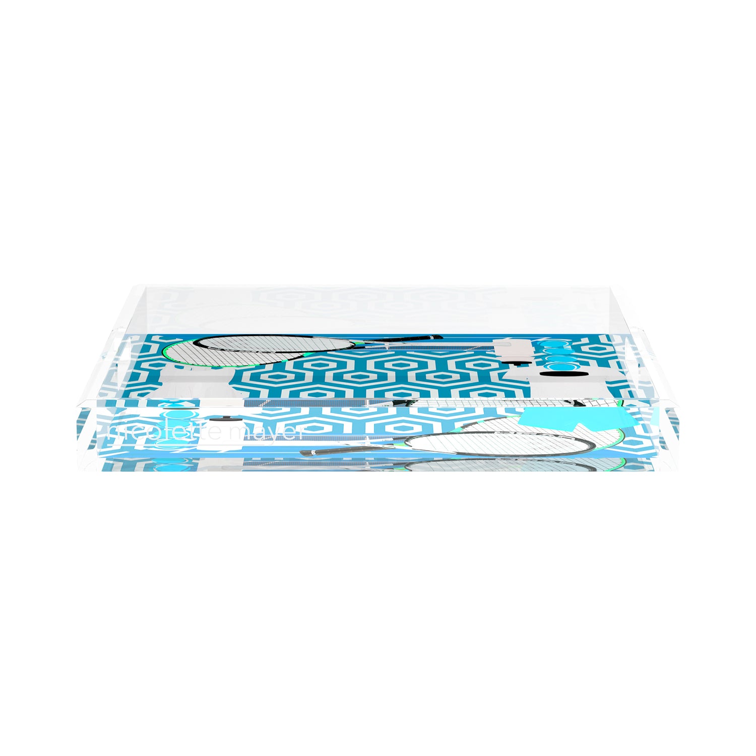Tennis Anyone Blue White  15X15 Acrylic Tray - nicolettemayer.com 
