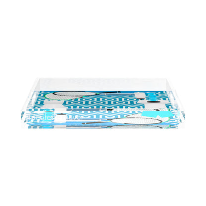 Tennis Anyone Blue White  15X15 Acrylic Tray - nicolettemayer.com 