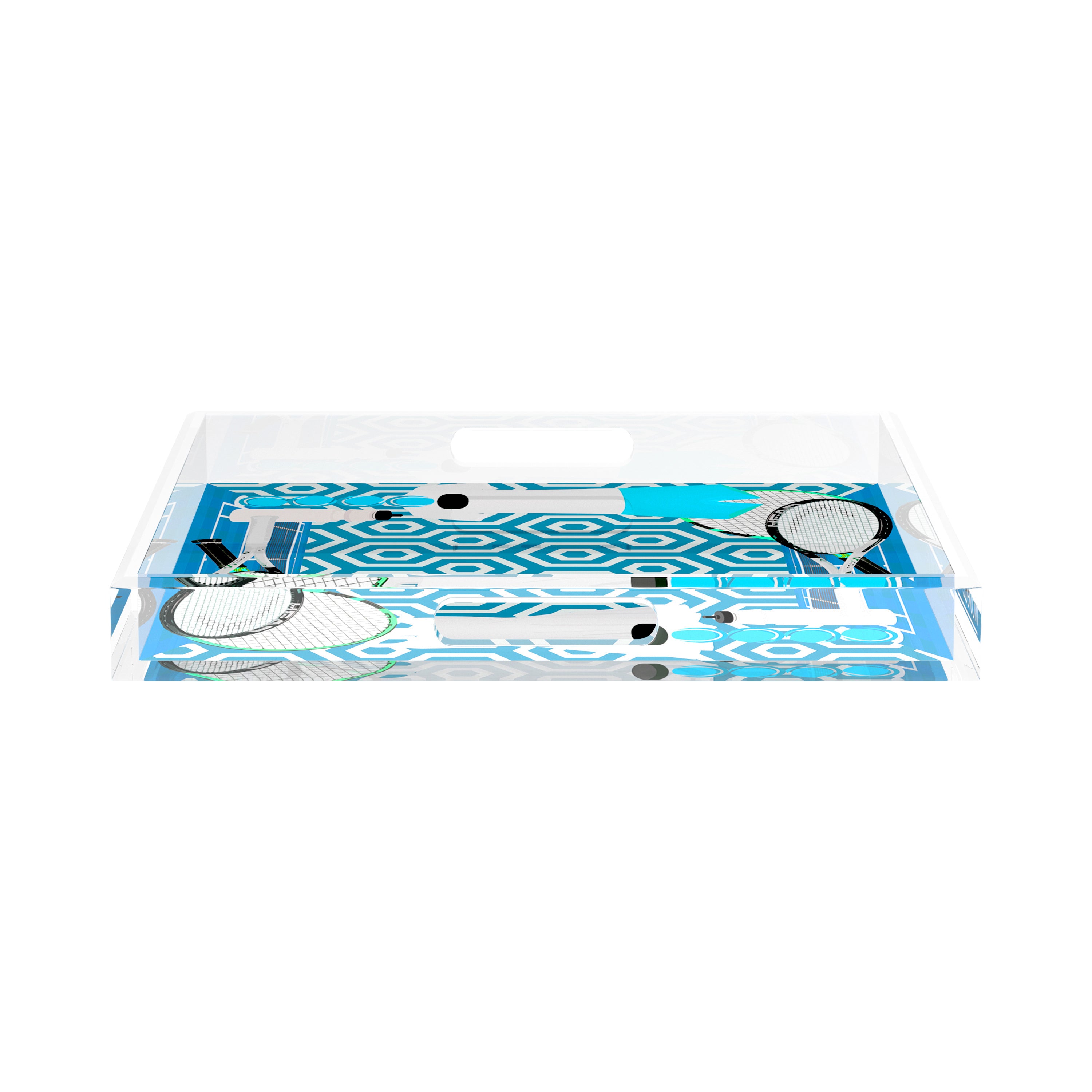 Tennis Anyone Blue White  15X15 Acrylic Tray - nicolettemayer.com 