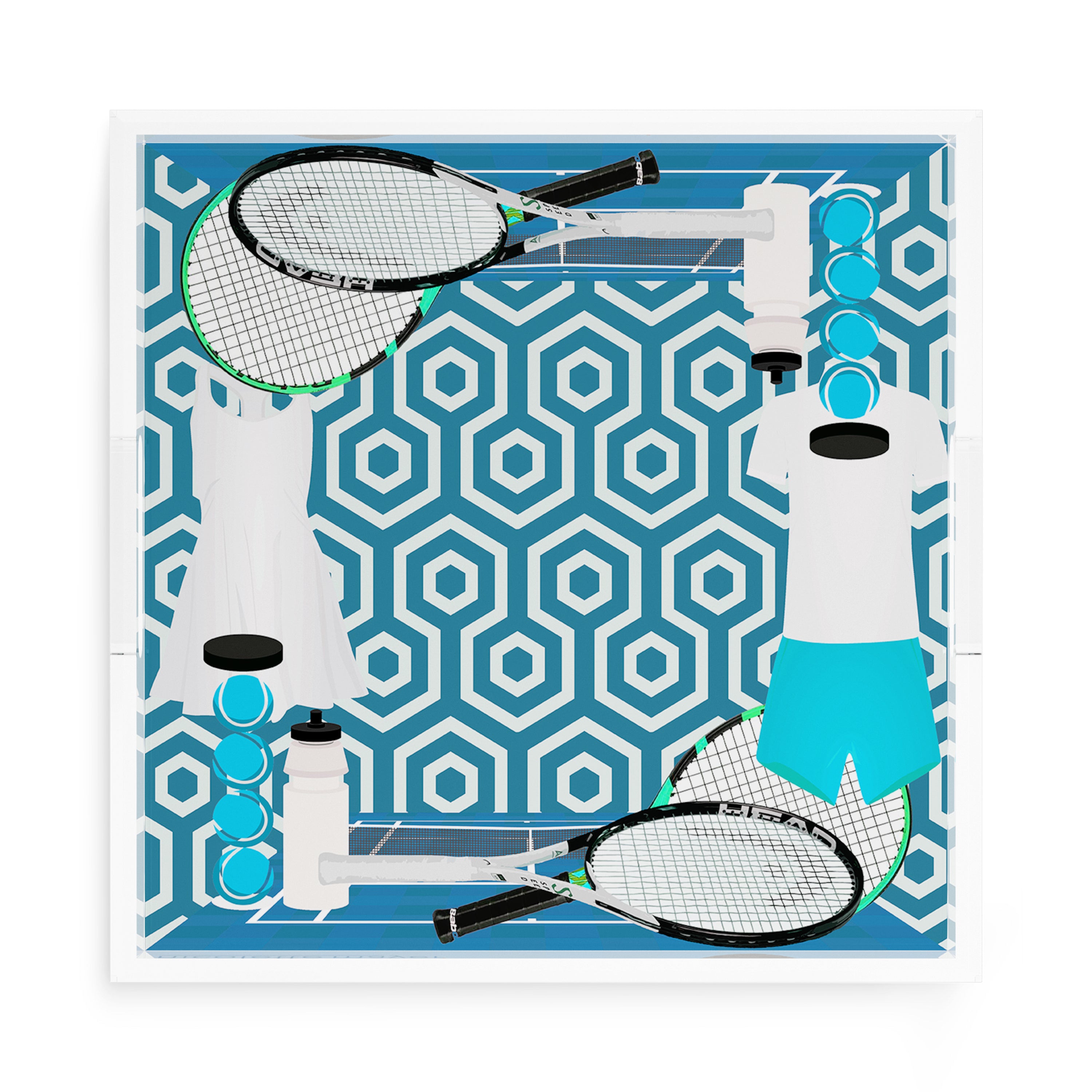 Tennis Anyone Blue White  15X15 Acrylic Tray - nicolettemayer.com 