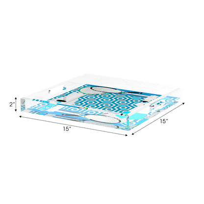Tennis Anyone Blue White  15X15 Acrylic Tray - nicolettemayer.com 