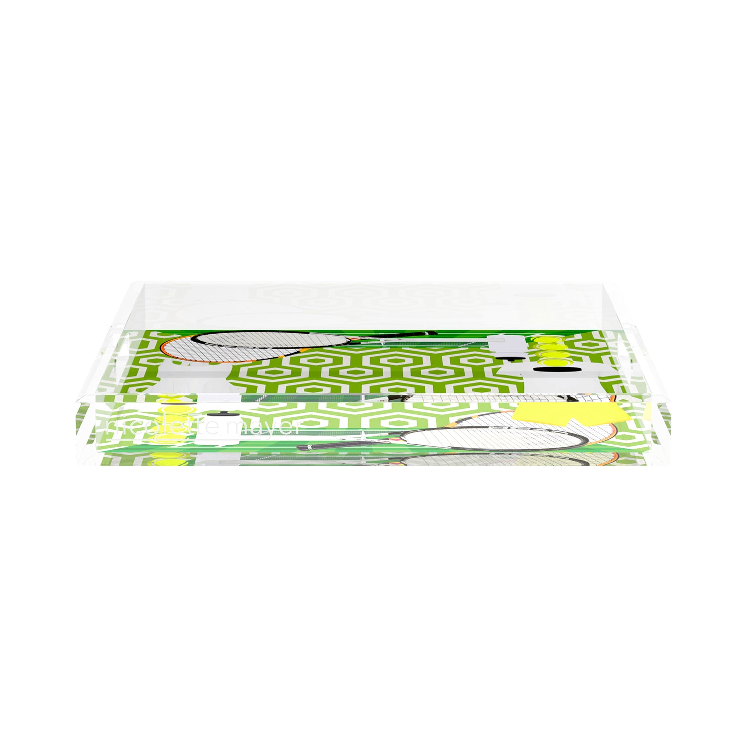 Tennis Anyone Green White  15X15 Acrylic Tray - nicolettemayer.com 