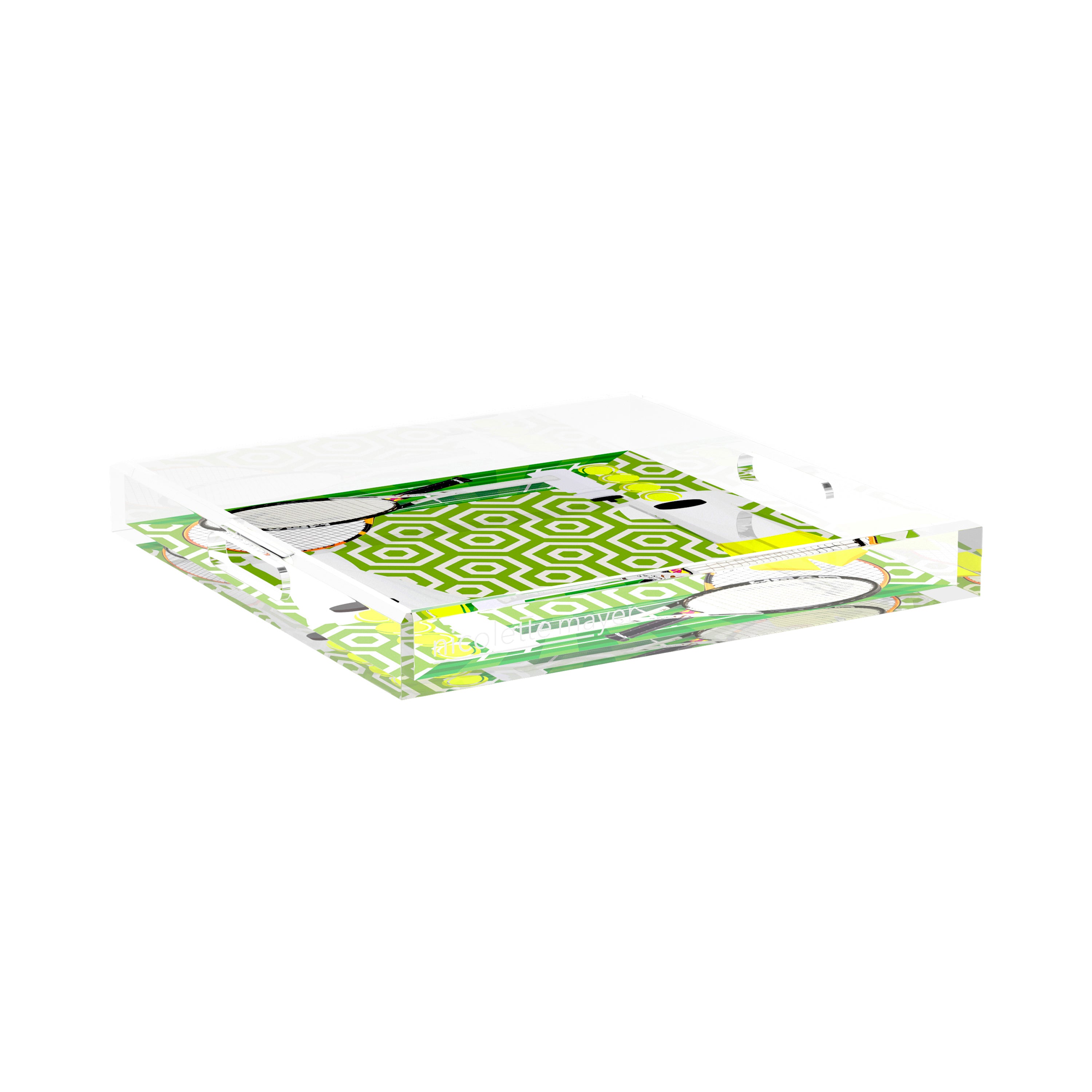 Tennis Anyone Green White  15X15 Acrylic Tray - nicolettemayer.com 
