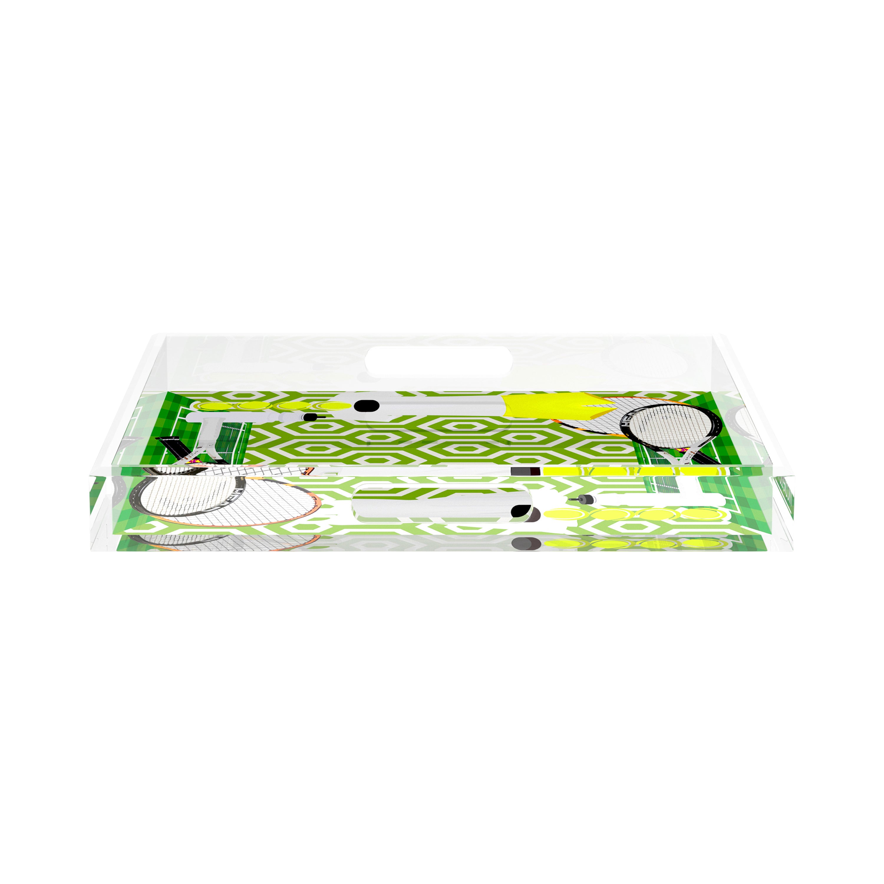 Tennis Anyone Green White  15X15 Acrylic Tray - nicolettemayer.com 