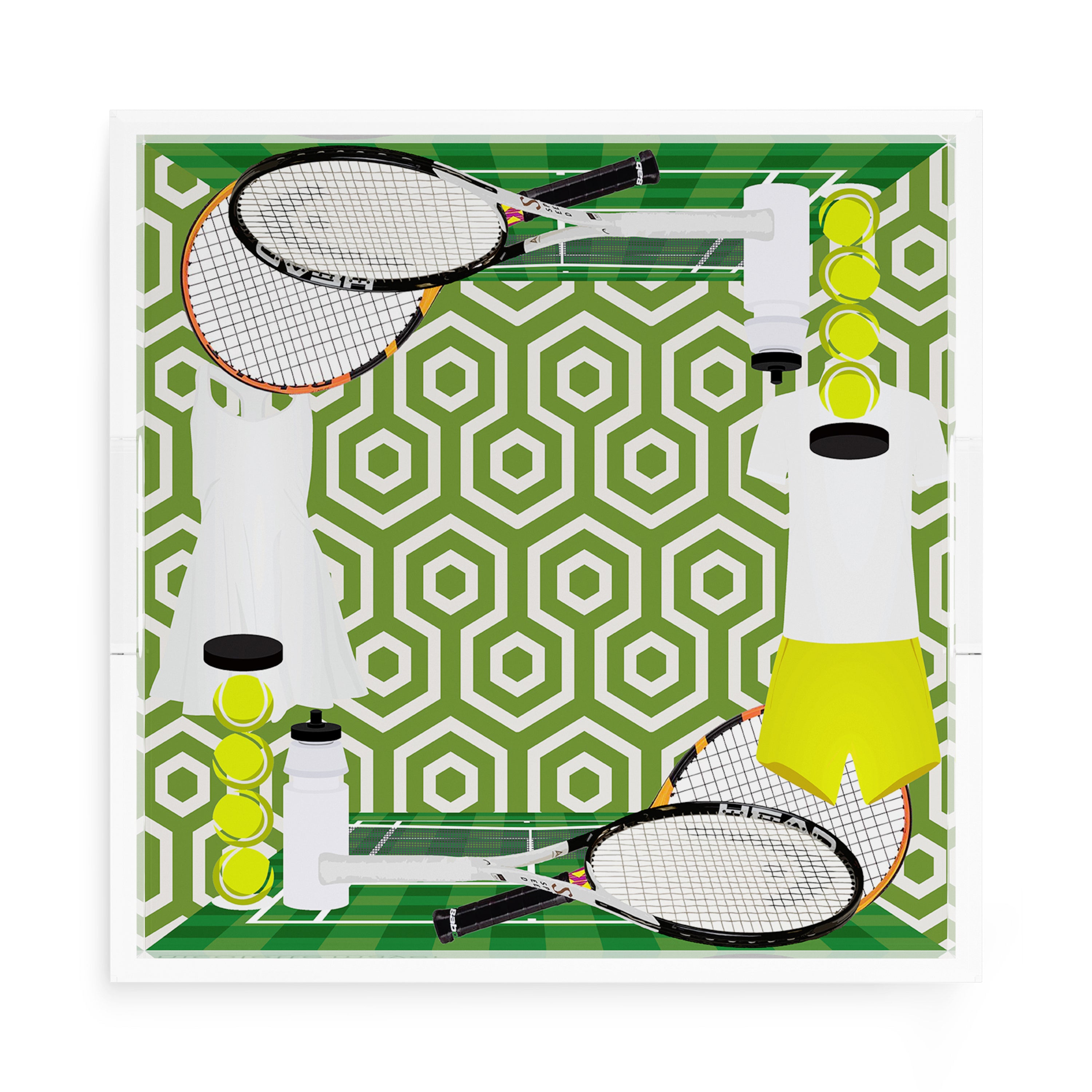 Tennis Anyone Green White  15X15 Acrylic Tray - nicolettemayer.com 