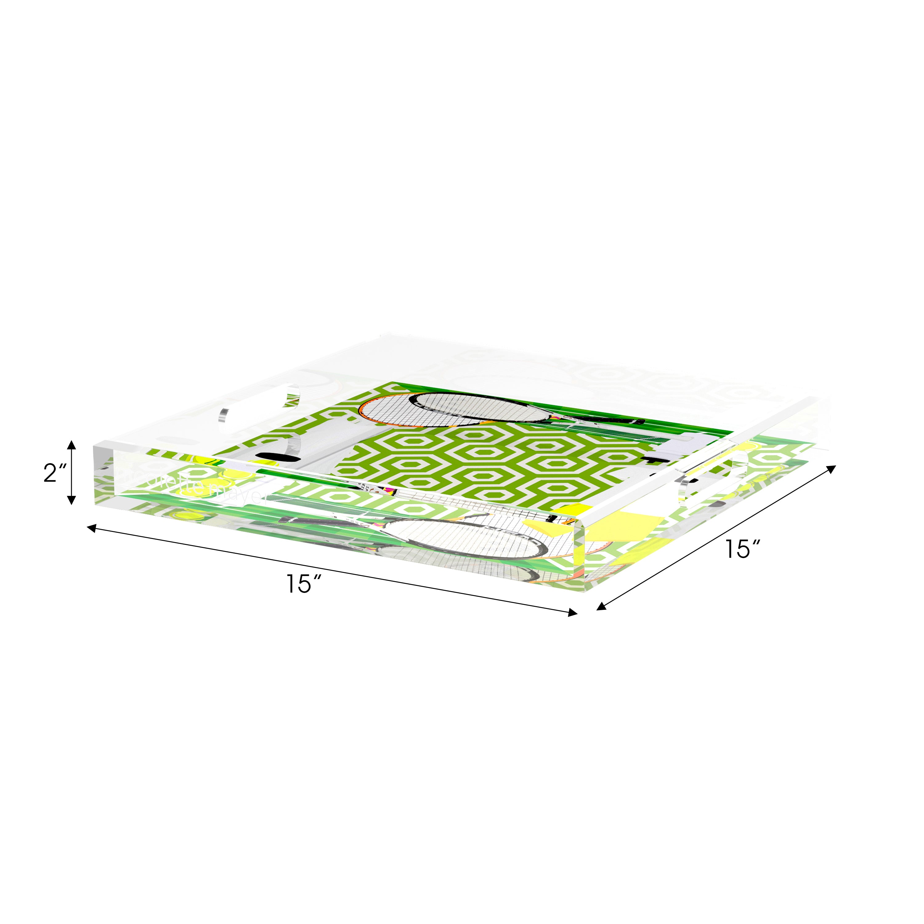 Tennis Anyone Green White  15X15 Acrylic Tray - nicolettemayer.com 