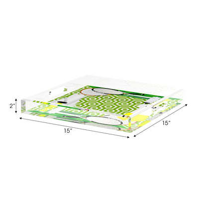 Tennis Anyone Green White  15X15 Acrylic Tray - nicolettemayer.com 