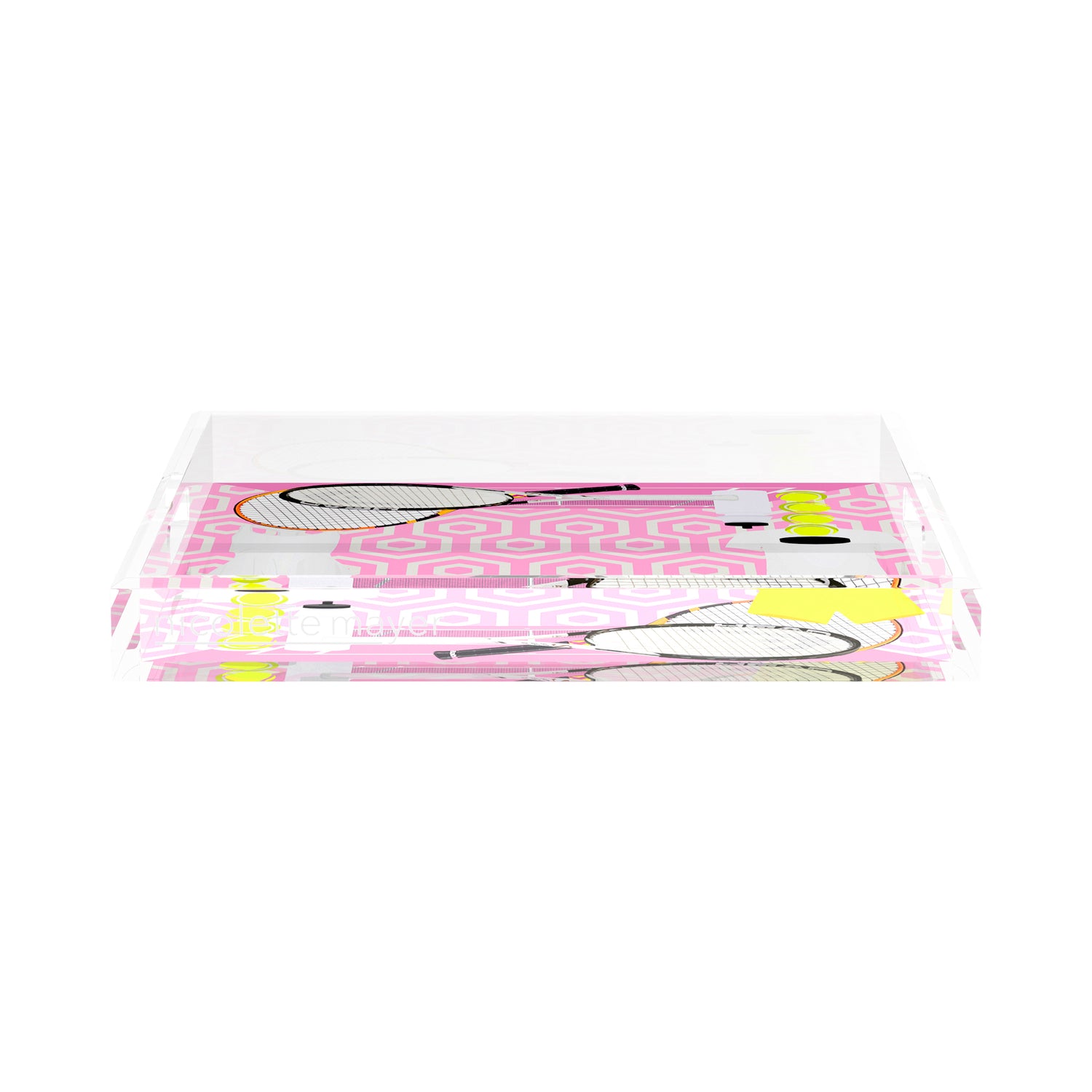 Tennis Anyone Pink White  15X15 Acrylic Tray - nicolettemayer.com 