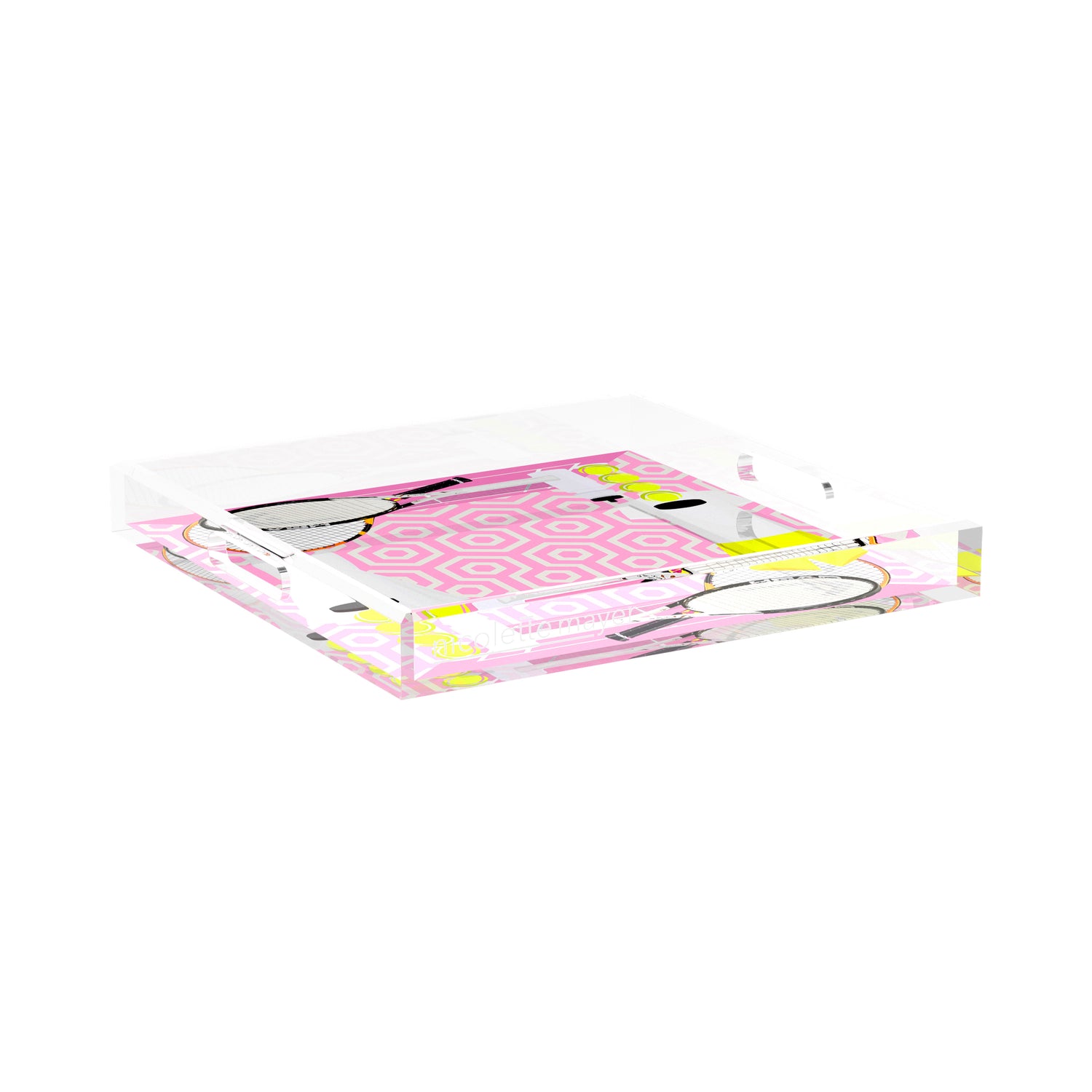 Tennis Anyone Pink White  15X15 Acrylic Tray - nicolettemayer.com 