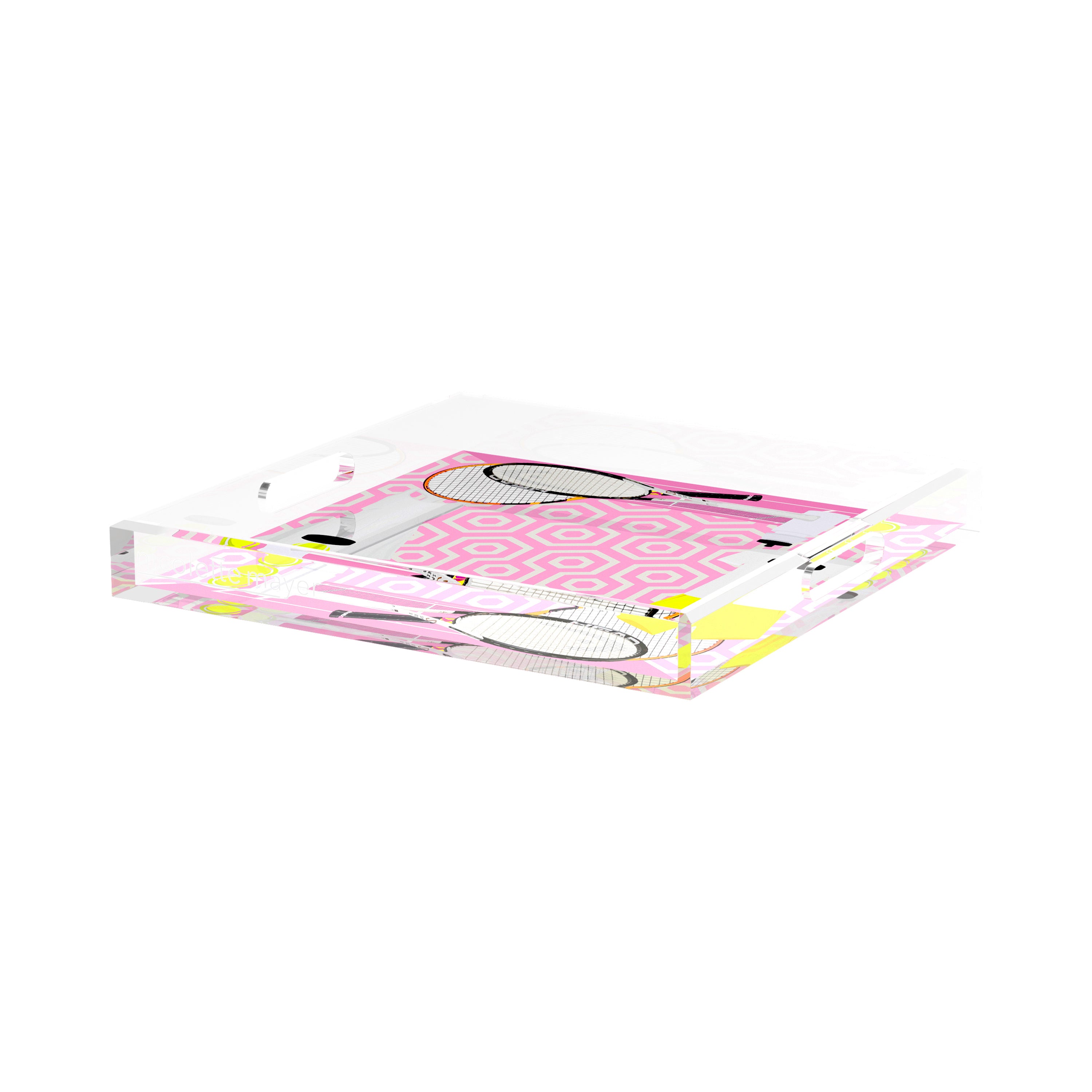 Tennis Anyone Pink White  15X15 Acrylic Tray - nicolettemayer.com 