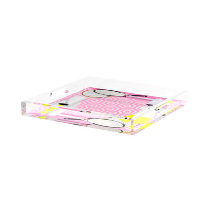 Tennis Anyone Pink White  15X15 Acrylic Tray - nicolettemayer.com 