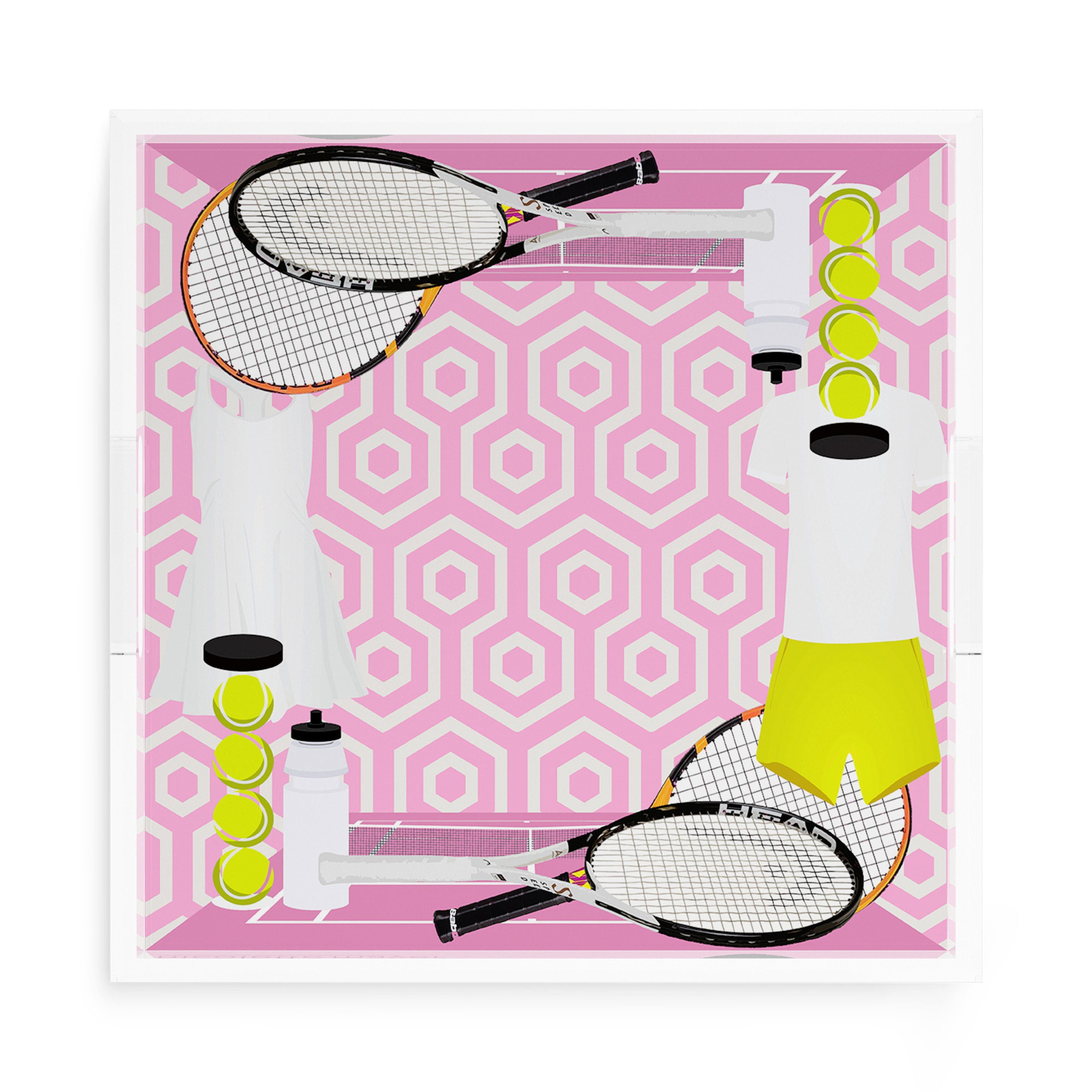 Tennis Anyone Pink White  15X15 Acrylic Tray - nicolettemayer.com 