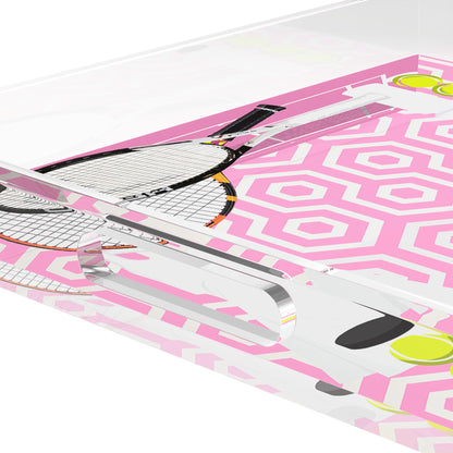 Tennis Anyone Pink White  15X15 Acrylic Tray - nicolettemayer.com 