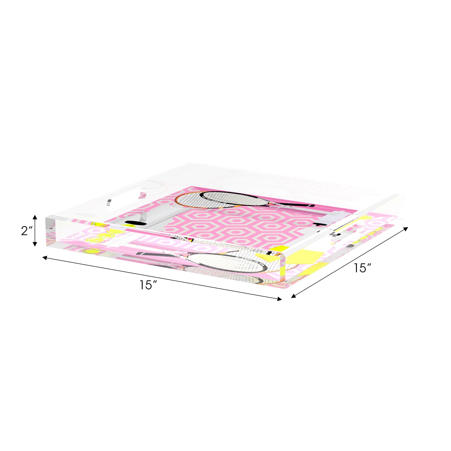 Tennis Anyone Pink White  15X15 Acrylic Tray - nicolettemayer.com 