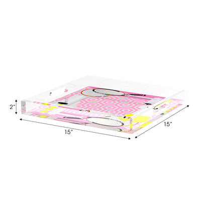 Tennis Anyone Pink White  15X15 Acrylic Tray - nicolettemayer.com 