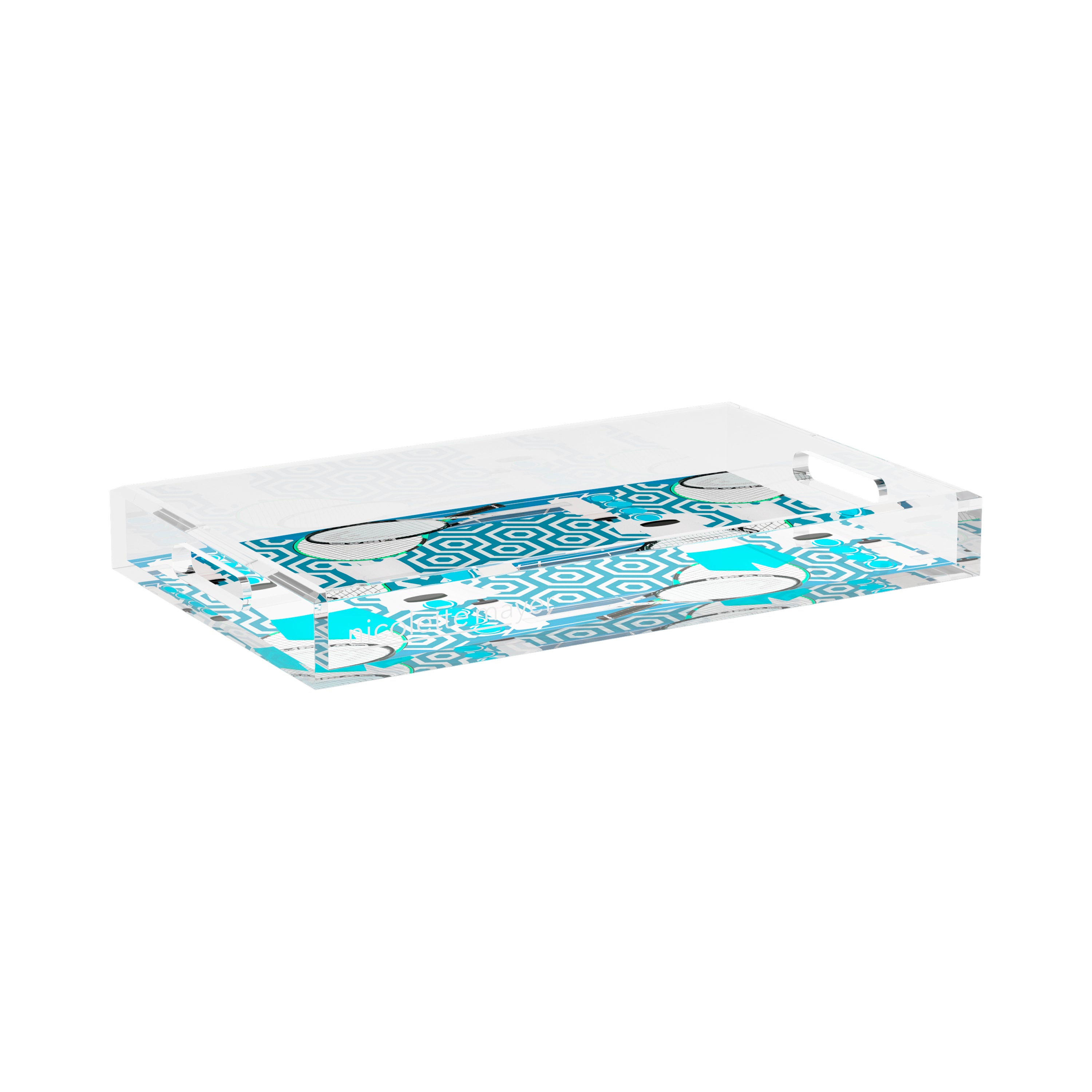 Tennis Anyone Blue White  17X10.5 Acrylic Tray - nicolettemayer.com 