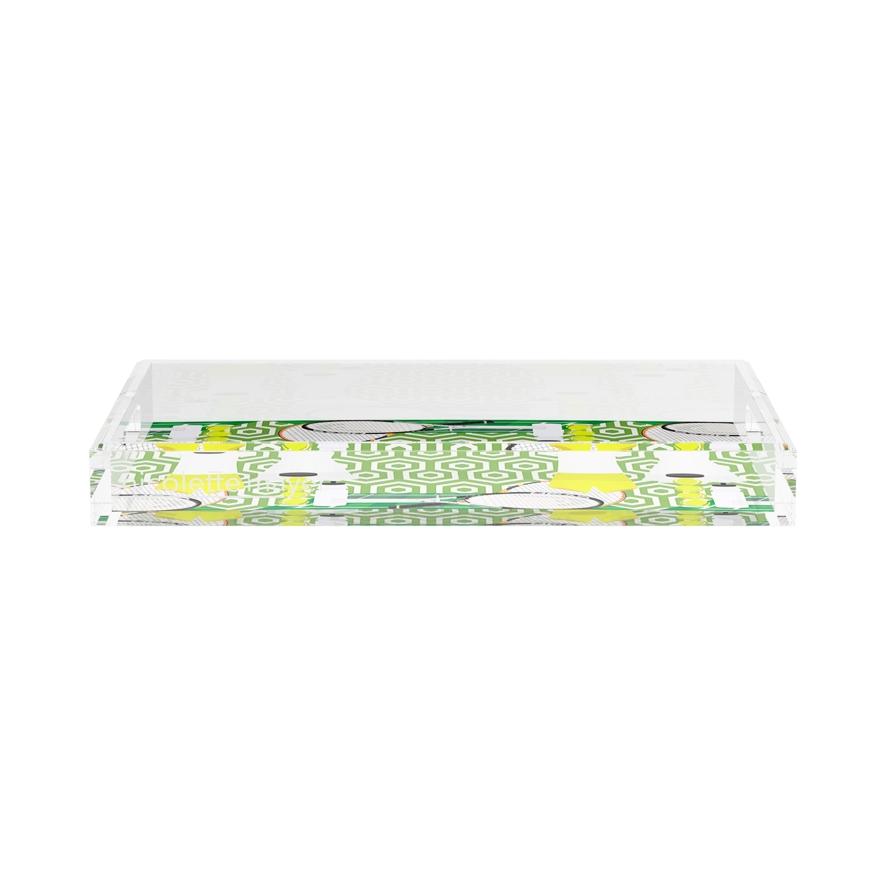 Tennis Anyone Green White  17X10.5 Acrylic Tray - nicolettemayer.com 