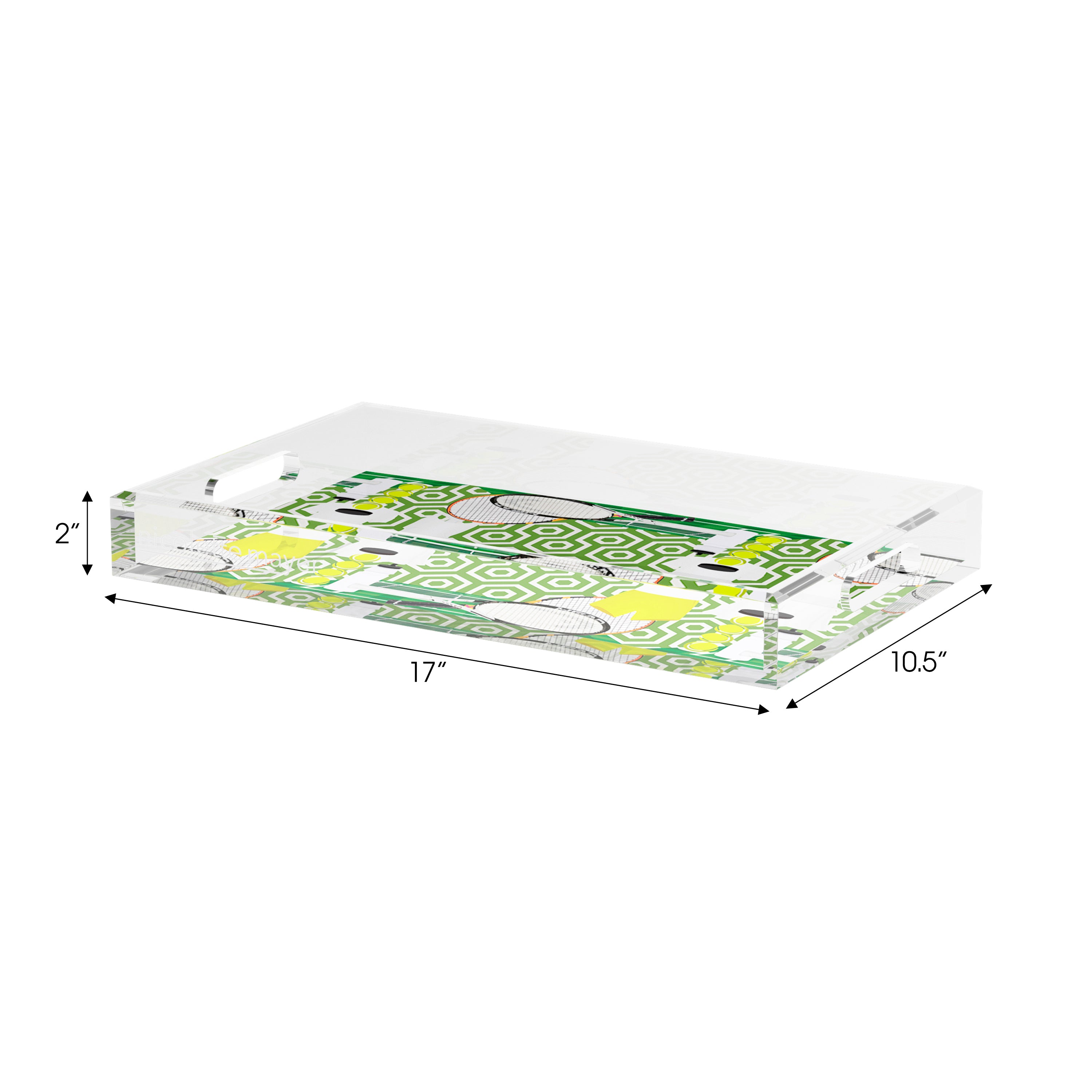 Tennis Anyone Green White  Set of 3 Acrylic Tray - nicolettemayer.com 