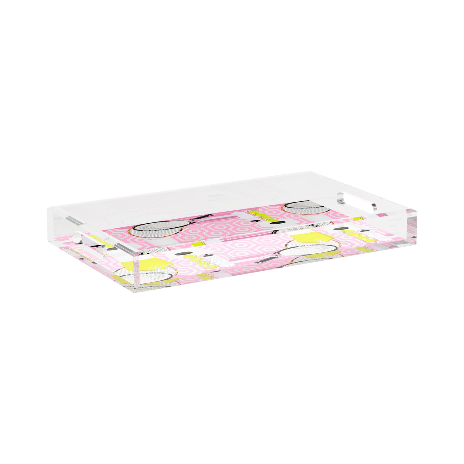 Tennis Anyone Pink White  17X10.5 Acrylic Tray - nicolettemayer.com 