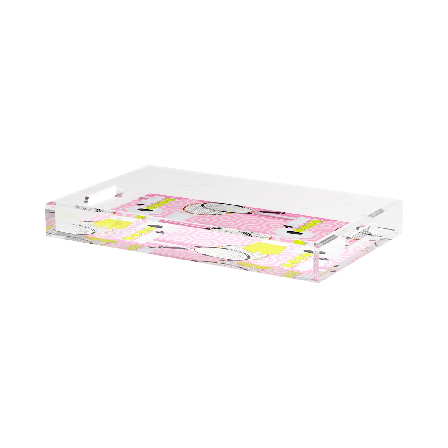 Tennis Anyone Pink White  17X10.5 Acrylic Tray - nicolettemayer.com 