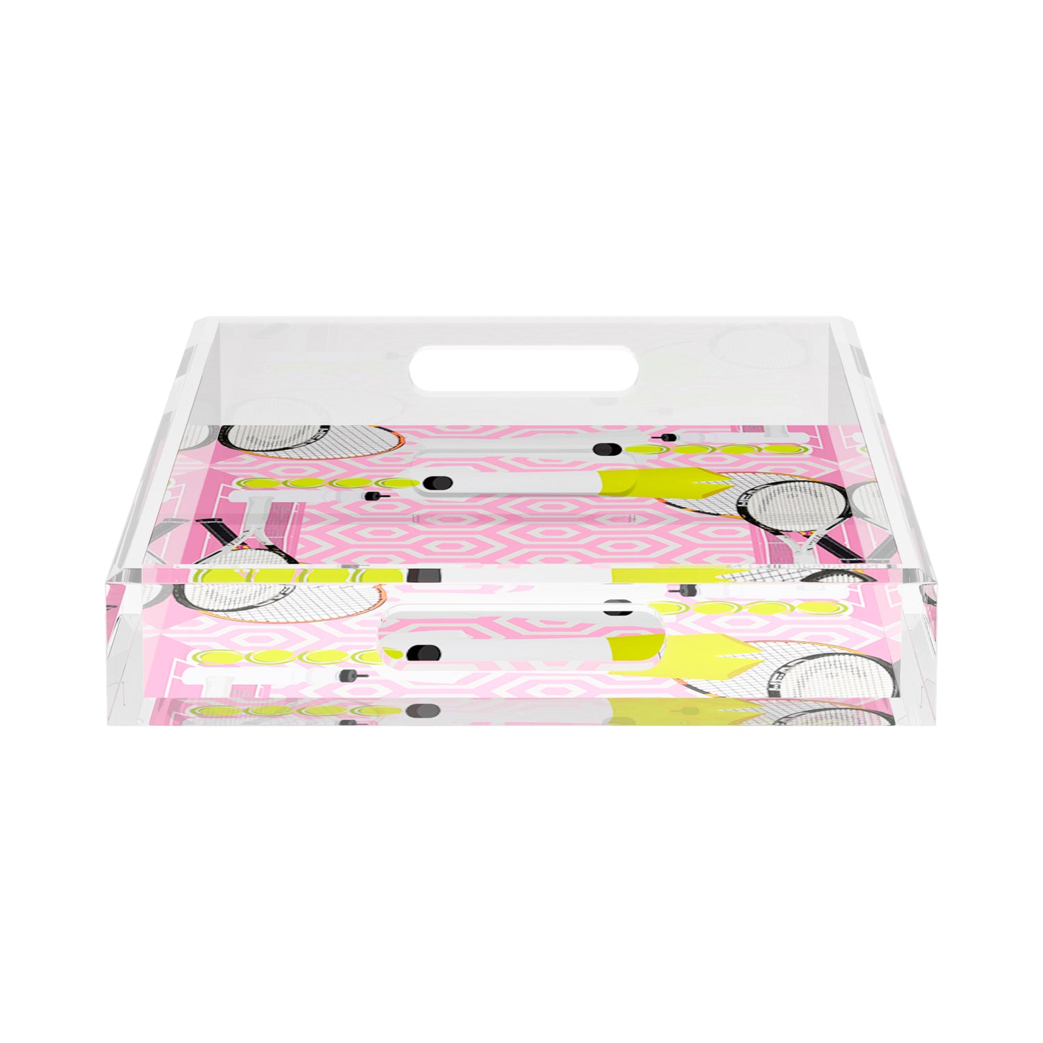 Tennis Anyone Pink White  17X10.5 Acrylic Tray - nicolettemayer.com 