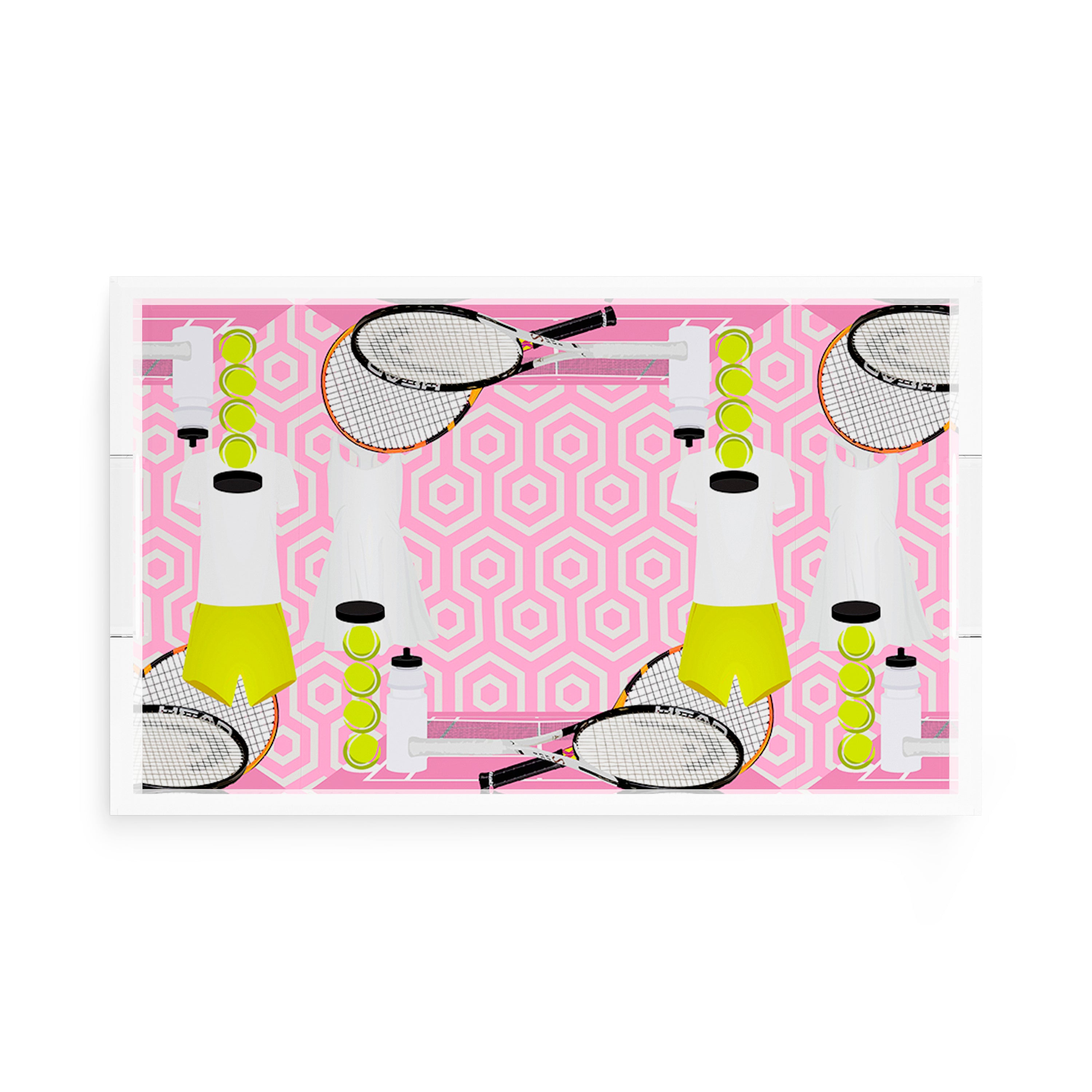 Tennis Anyone Pink White  17X10.5 Acrylic Tray - nicolettemayer.com 