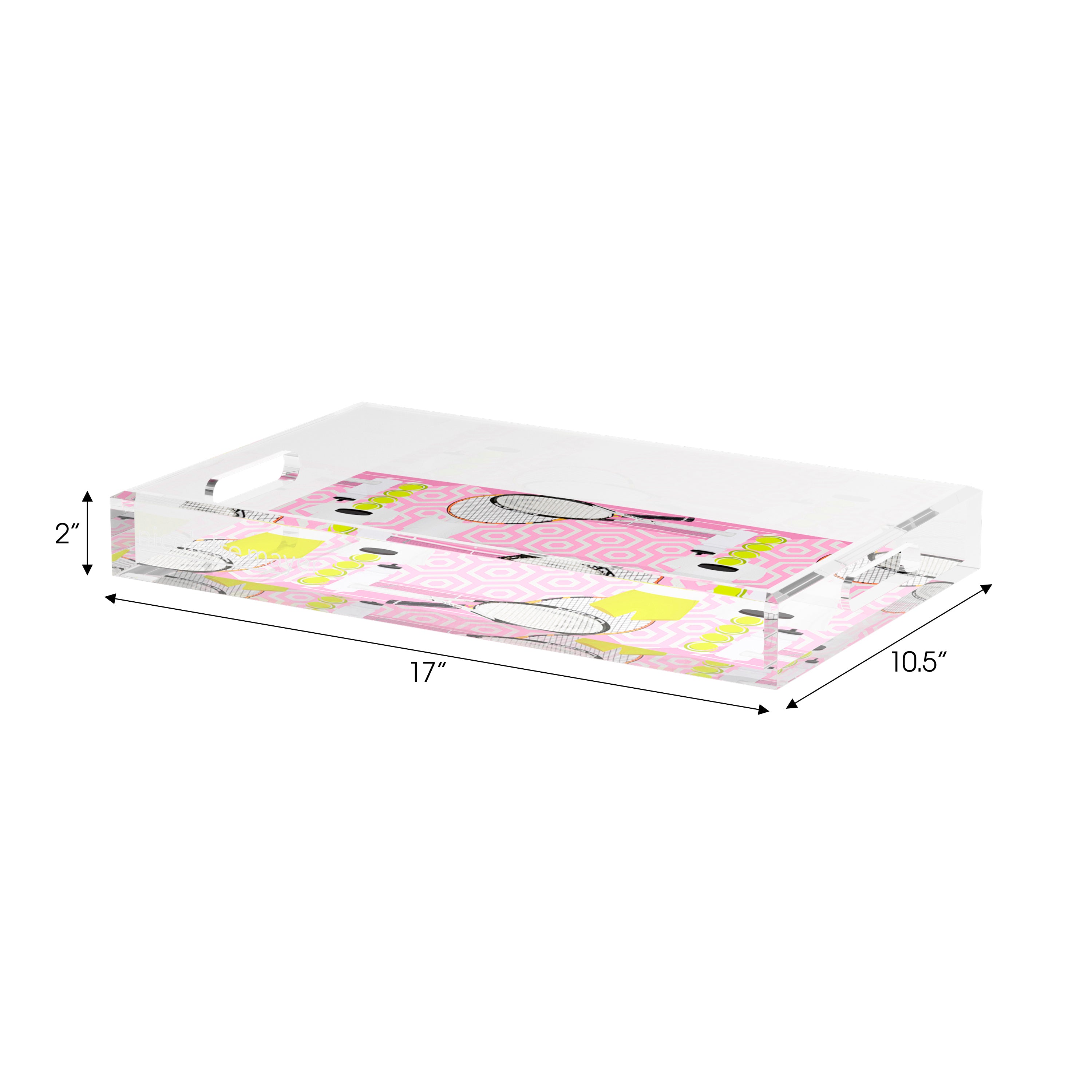 Tennis Anyone Pink White  Set of 3 Acrylic Tray - nicolettemayer.com 