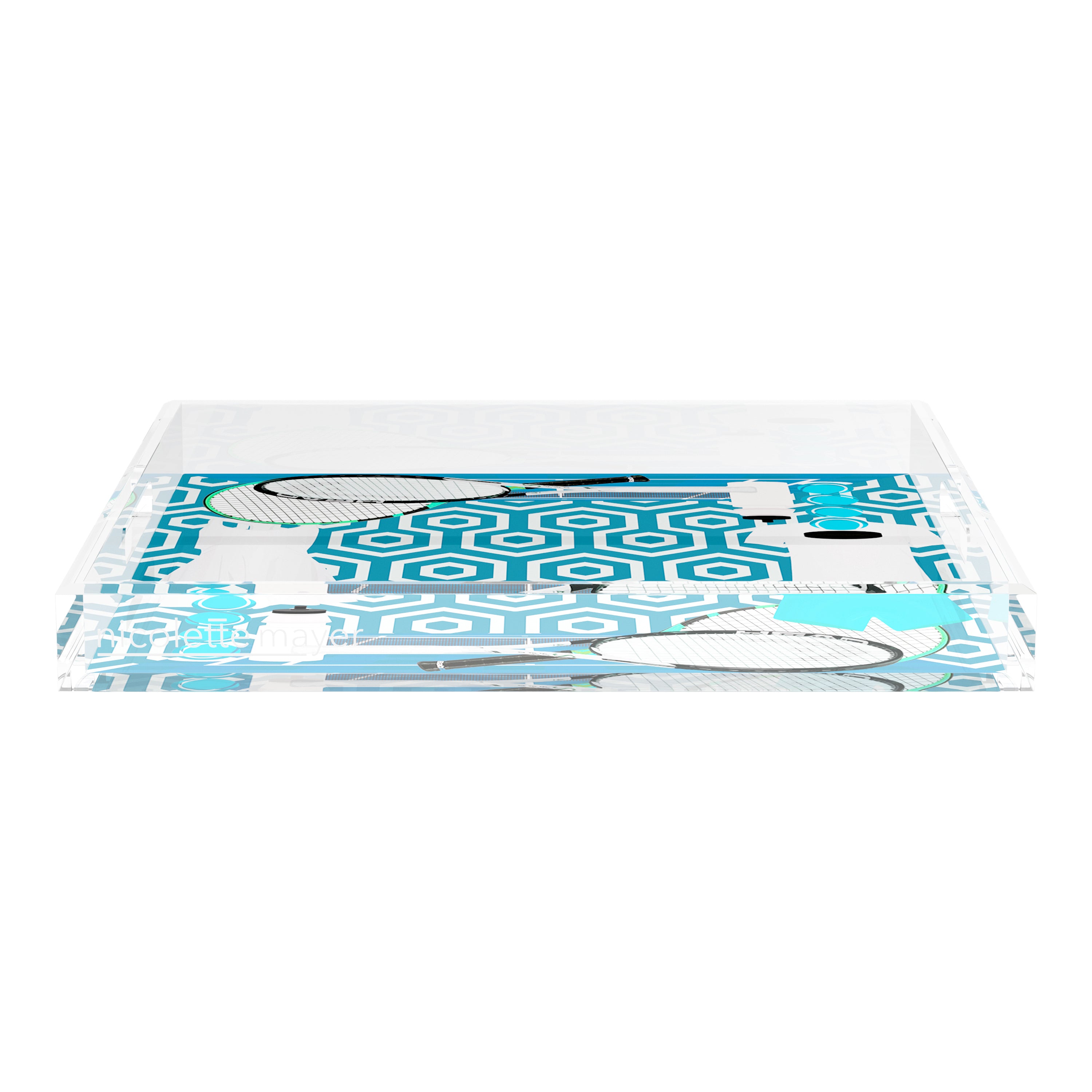 Tennis Anyone Blue White  18X18 Acrylic Tray - nicolettemayer.com 