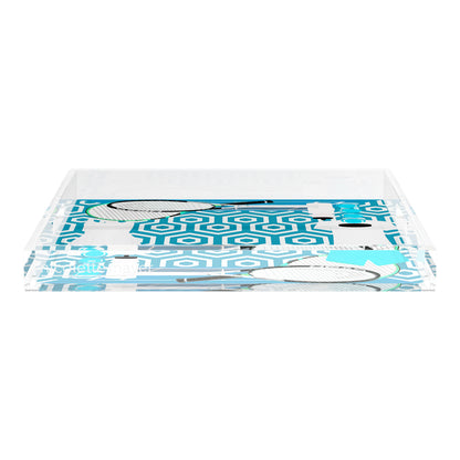 Tennis Anyone Blue White  18X18 Acrylic Tray - nicolettemayer.com 