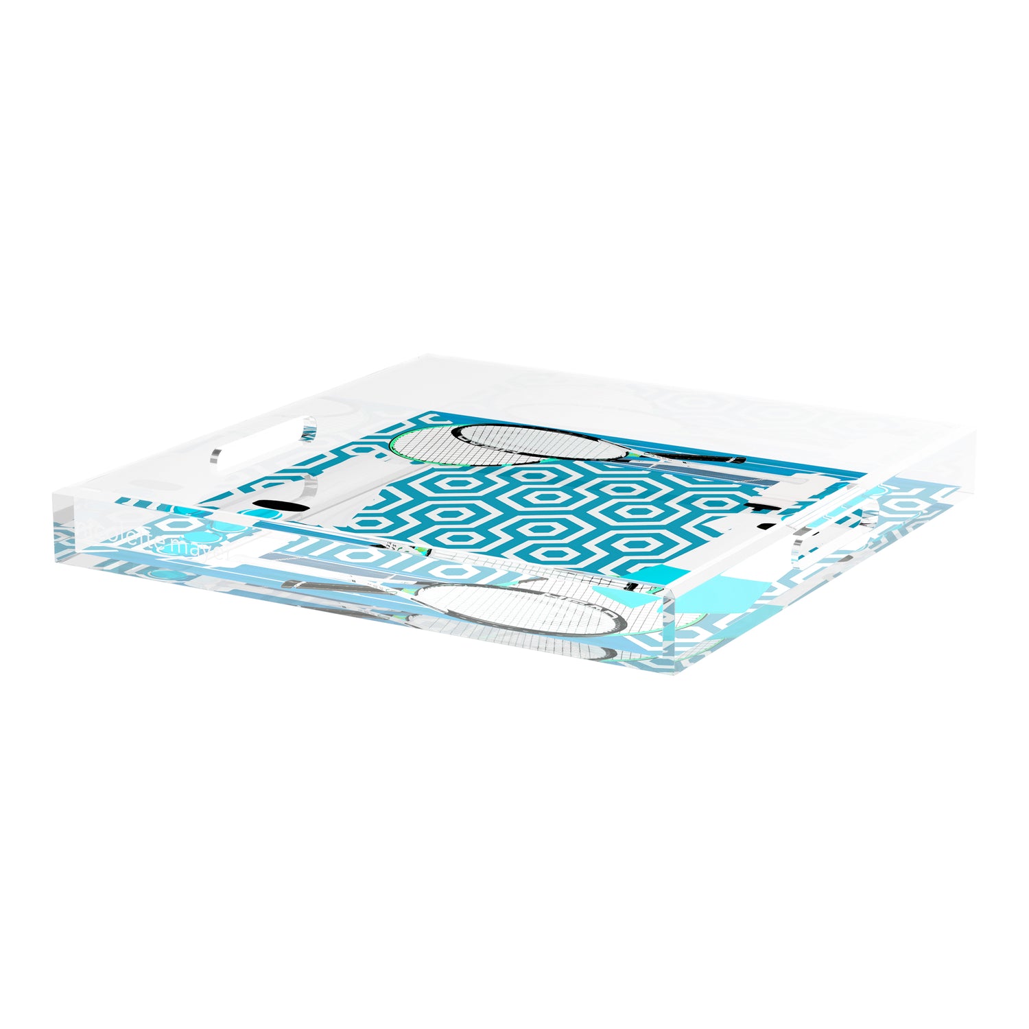 Tennis Anyone Blue White  18X18 Acrylic Tray - nicolettemayer.com 
