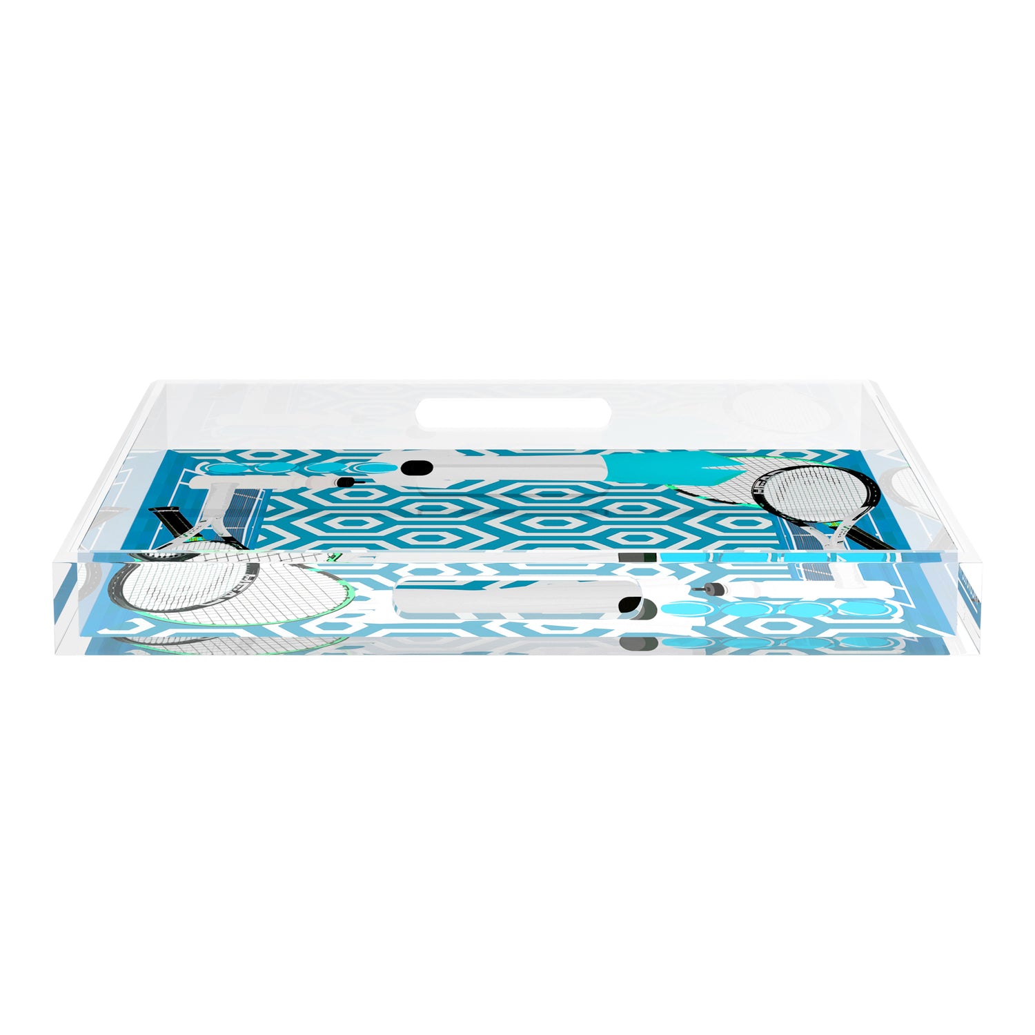 Tennis Anyone Blue White  18X18 Acrylic Tray - nicolettemayer.com 