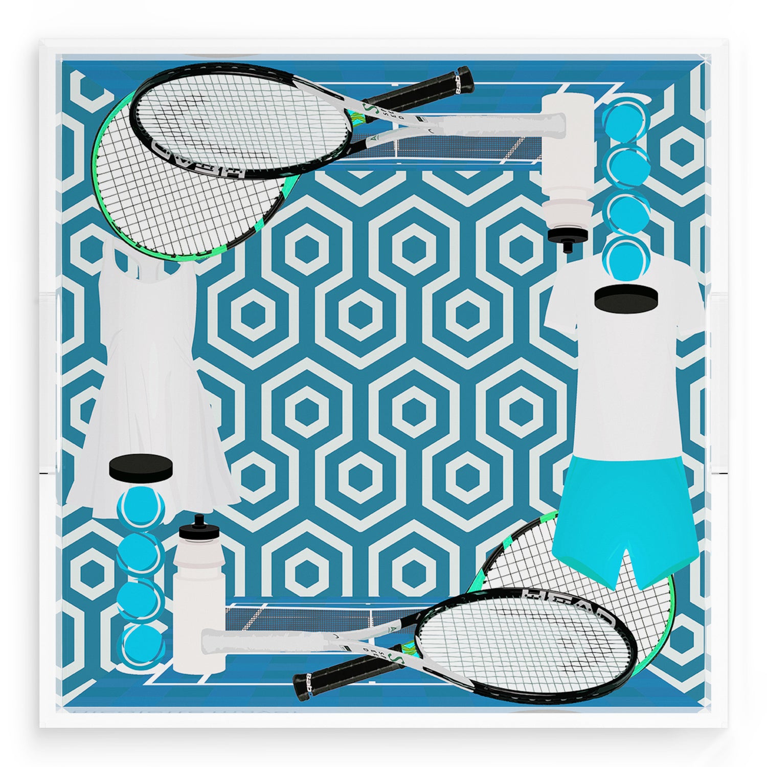 Tennis Anyone Blue White  18X18 Acrylic Tray - nicolettemayer.com 