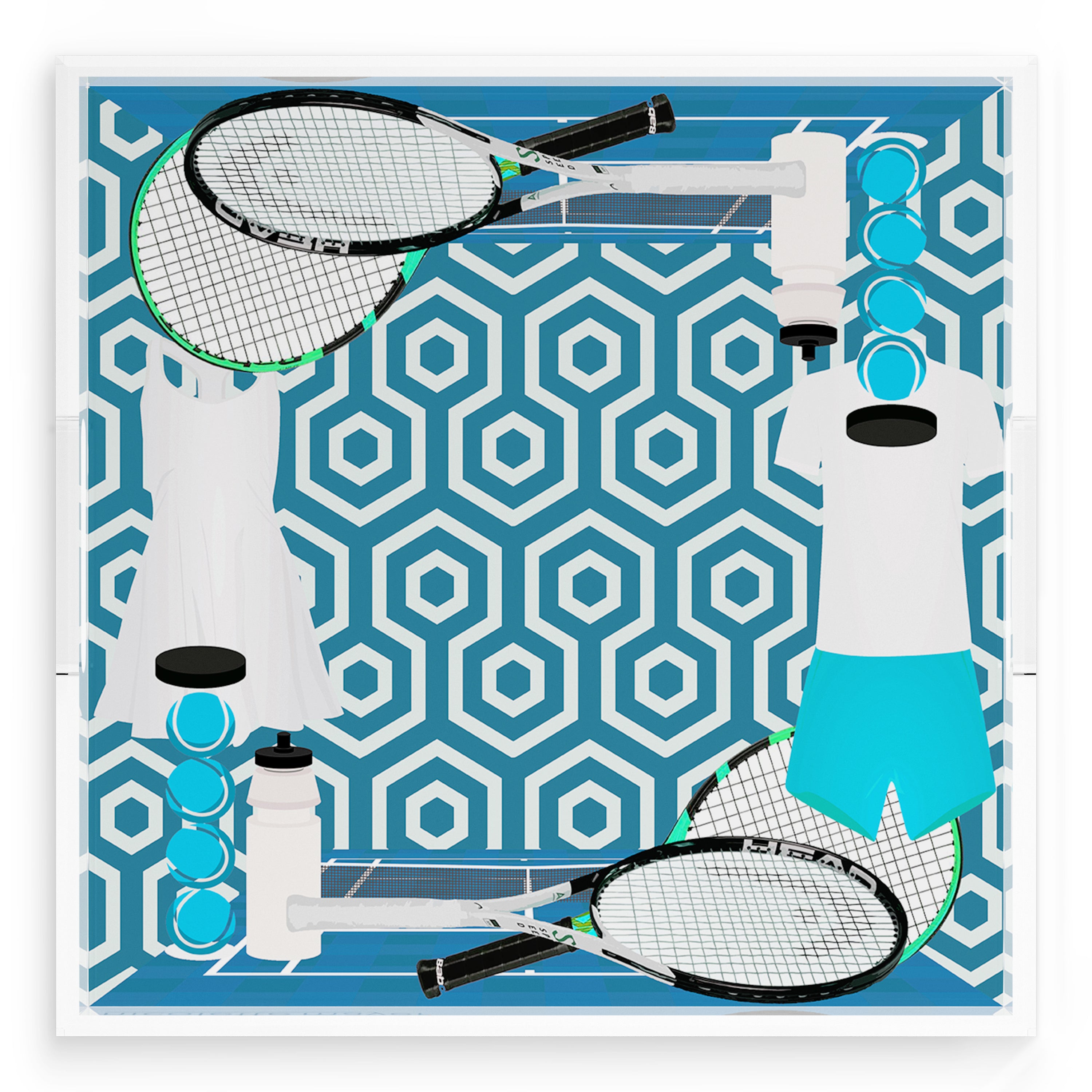 Tennis Anyone Blue White  18X18 Acrylic Tray - nicolettemayer.com 