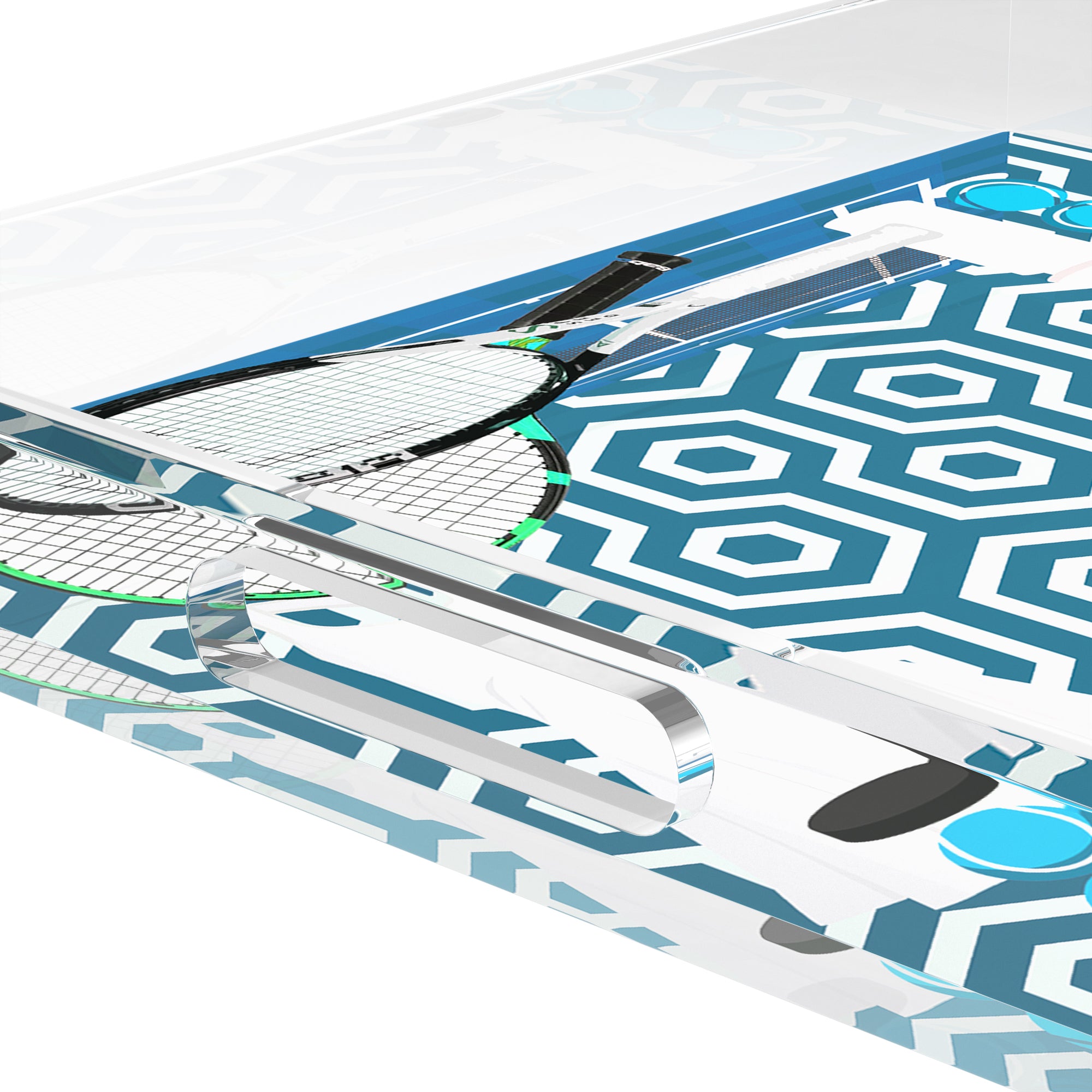 Tennis Anyone Blue White  18X18 Acrylic Tray - nicolettemayer.com 