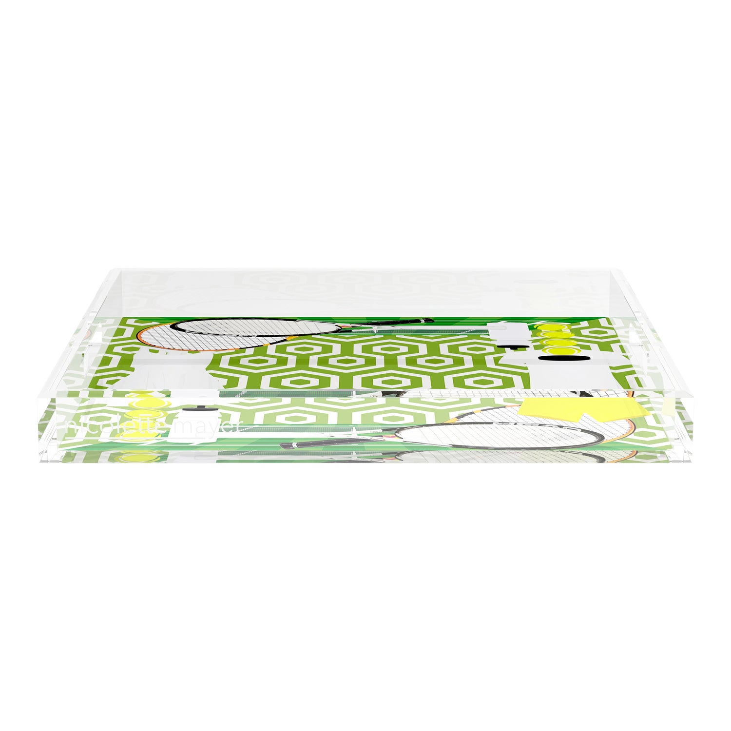 Tennis Anyone Green White  18X18 Acrylic Tray - nicolettemayer.com 