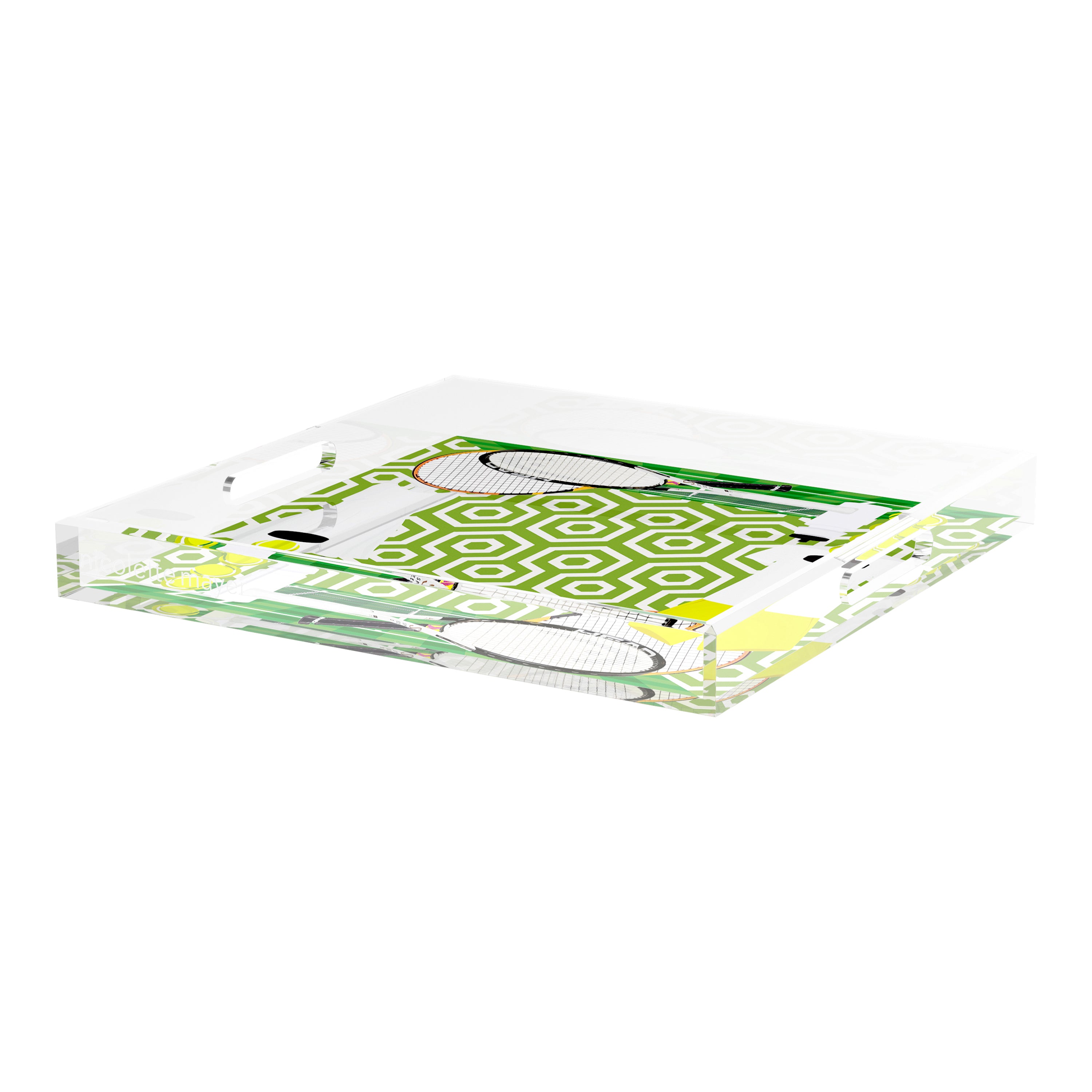 Tennis Anyone Green White  18X18 Acrylic Tray - nicolettemayer.com 