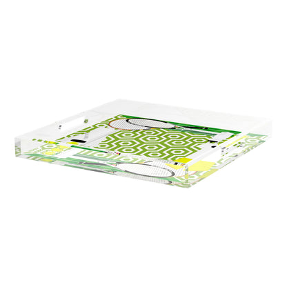 Tennis Anyone Green White  18X18 Acrylic Tray - nicolettemayer.com 