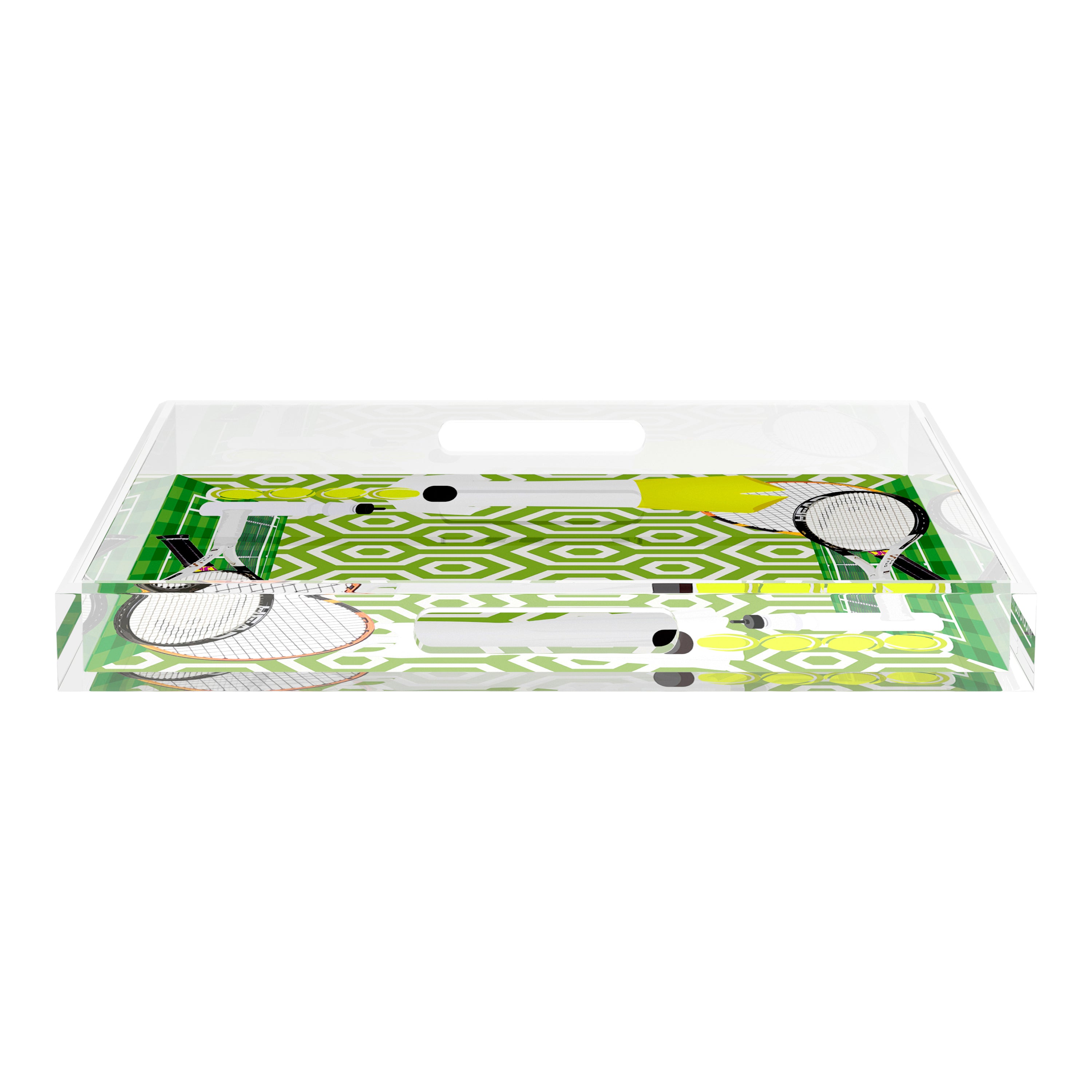 Tennis Anyone Green White  18X18 Acrylic Tray - nicolettemayer.com 