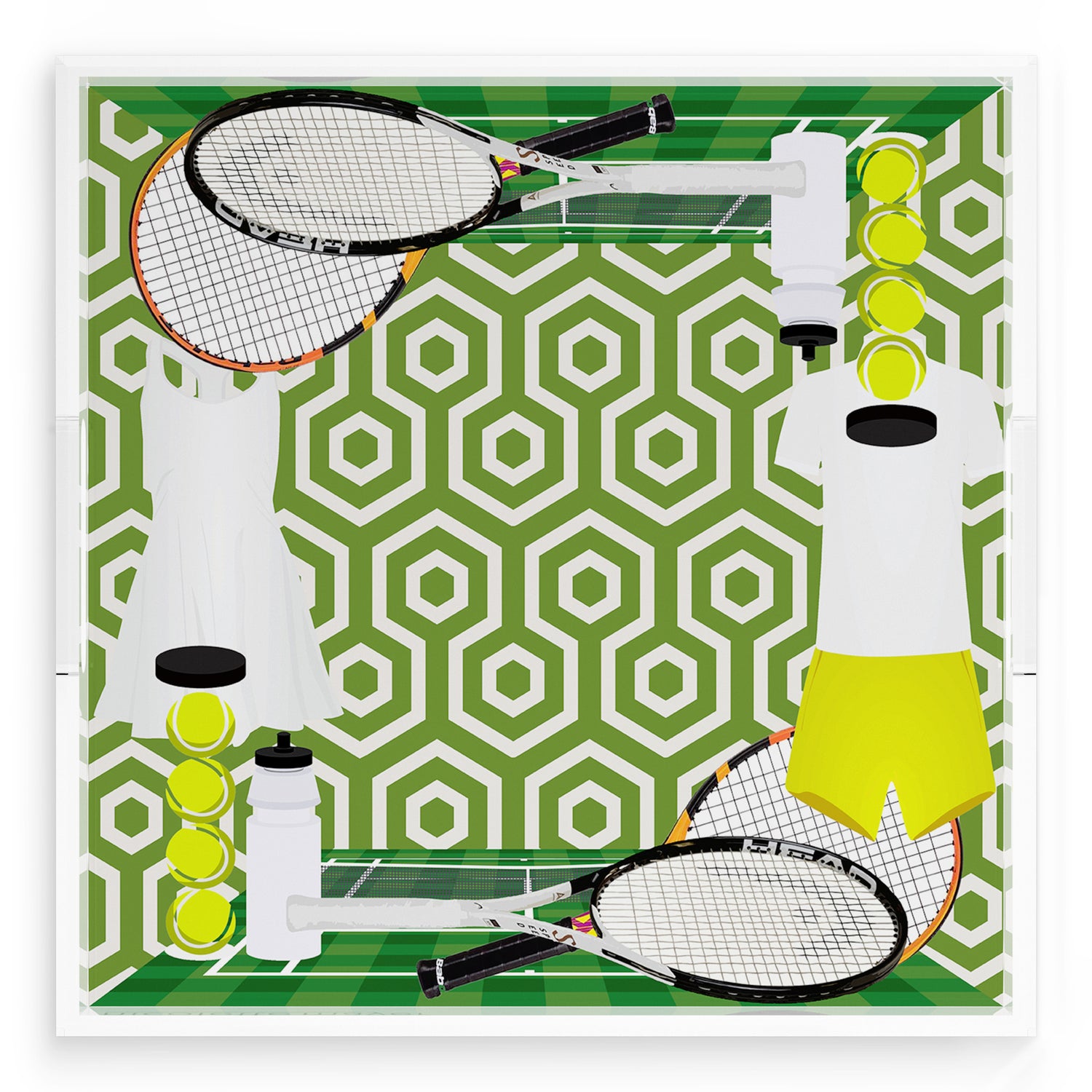 Tennis Anyone Green White  18X18 Acrylic Tray - nicolettemayer.com 