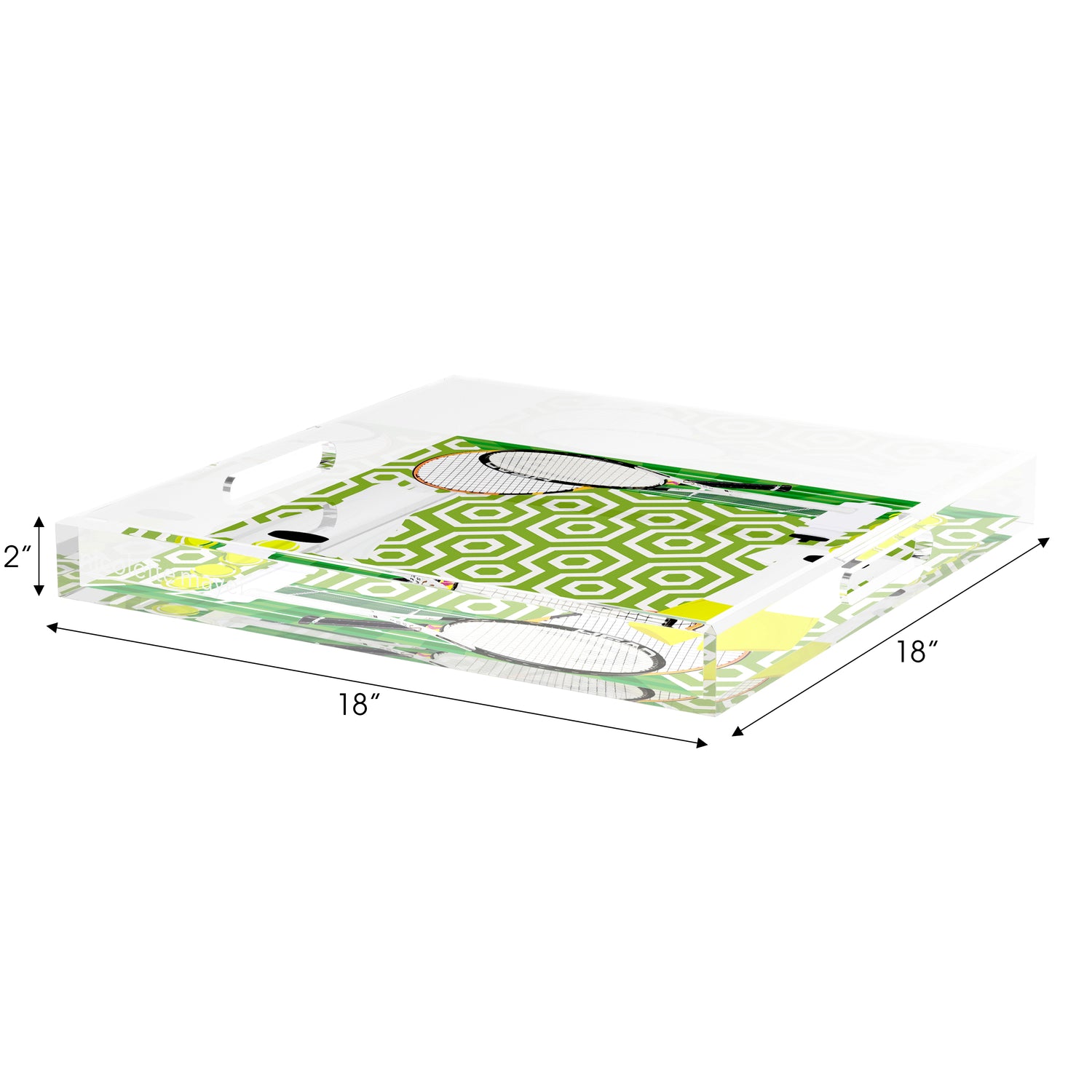 Tennis Anyone Green White  18X18 Acrylic Tray - nicolettemayer.com 