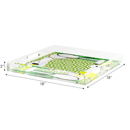 Tennis Anyone Green White  18X18 Acrylic Tray - nicolettemayer.com 